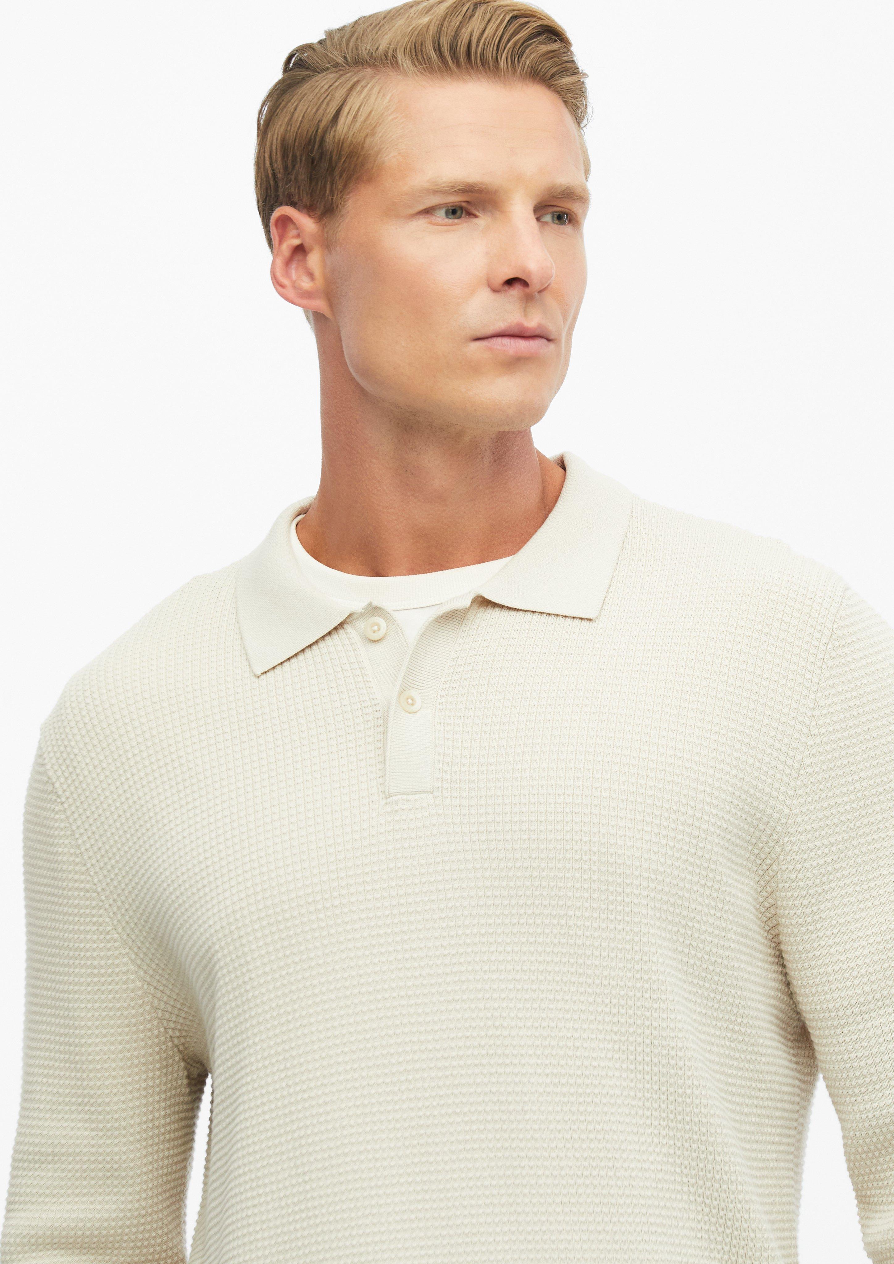 Hommes Polo en maille à manches longues à la texture fine en beige de s.Oliver BLACK LABEL