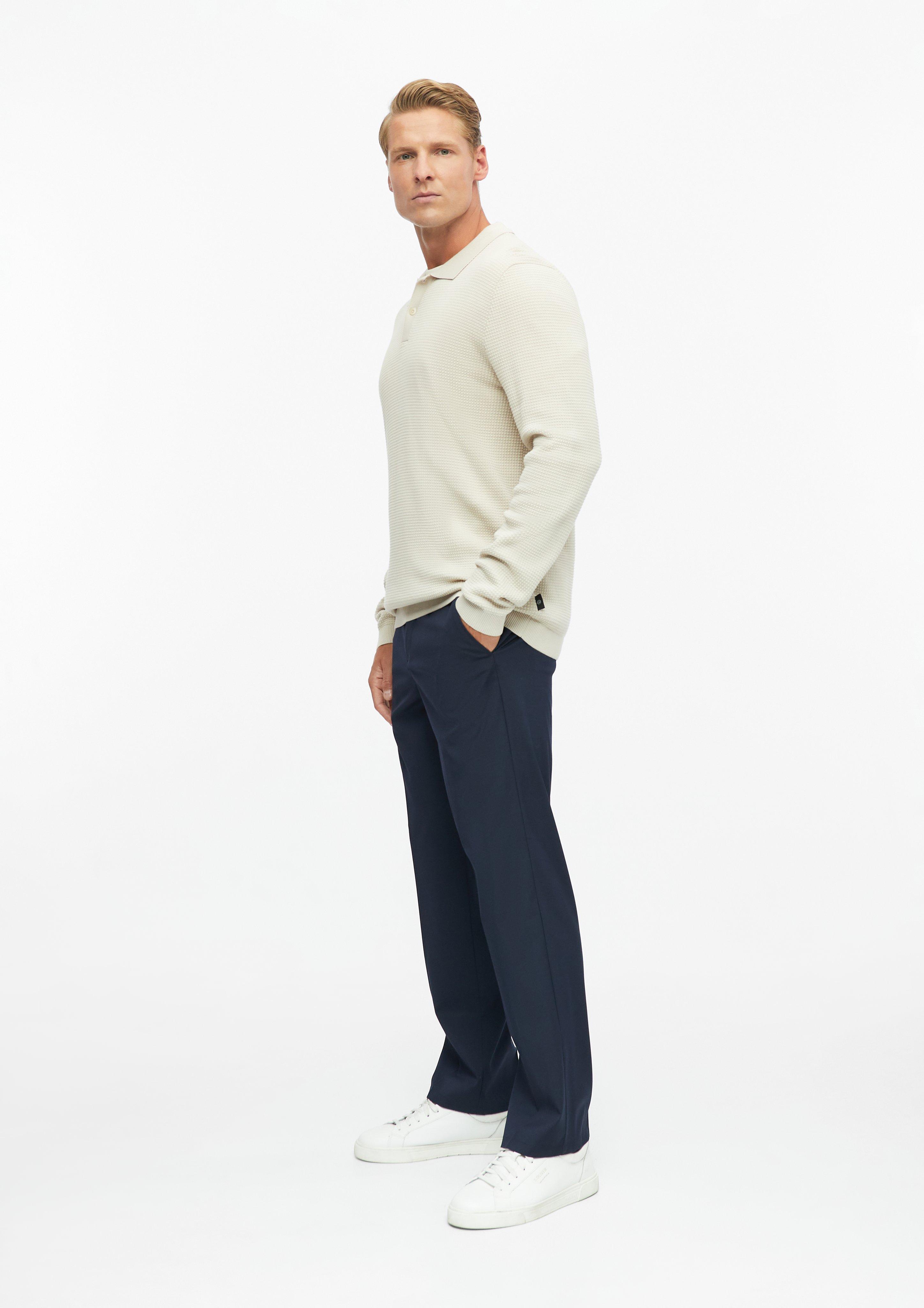 Hommes Polo en maille à manches longues à la texture fine en beige de s.Oliver BLACK LABEL