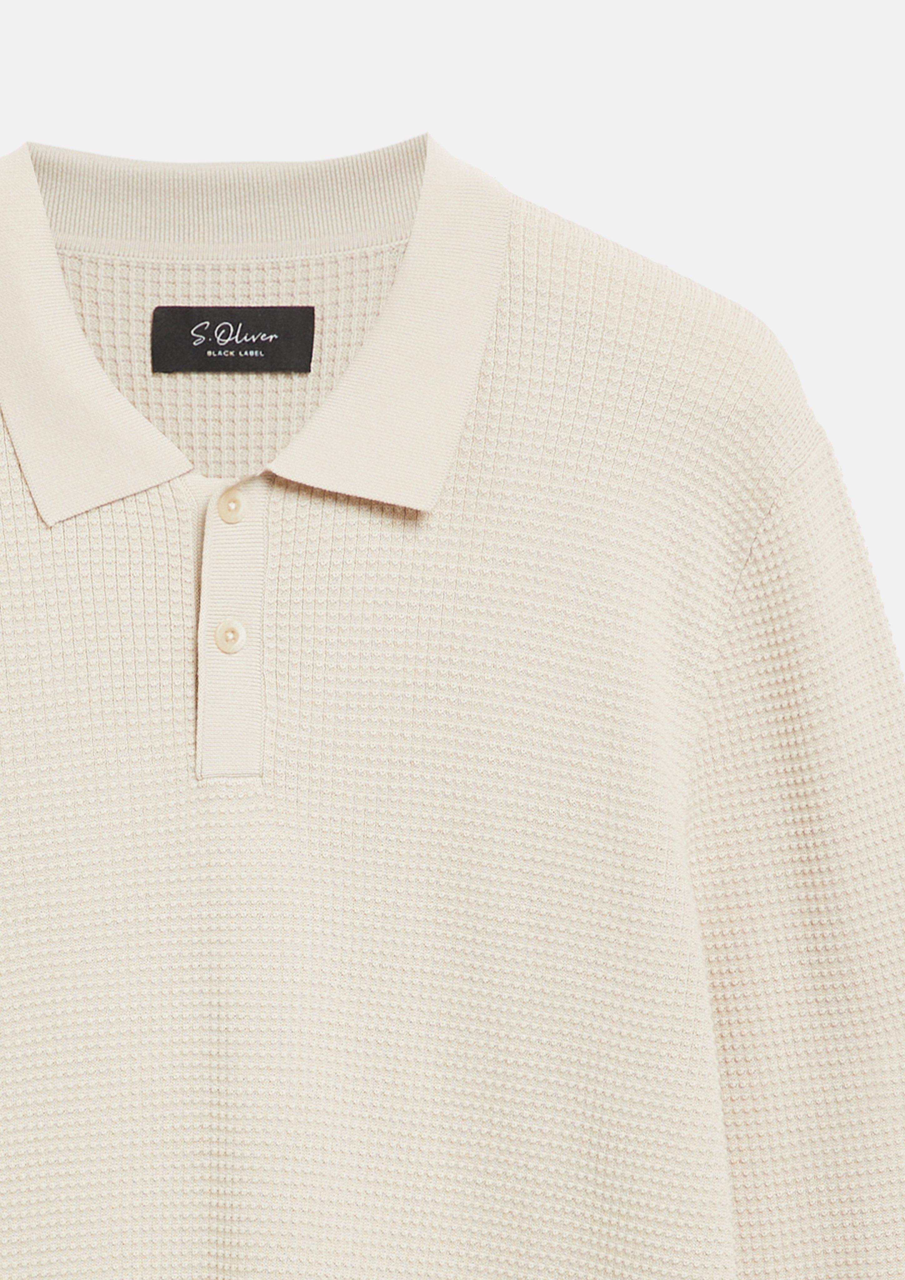 Hommes Polo en maille à manches longues à la texture fine en beige de s.Oliver BLACK LABEL