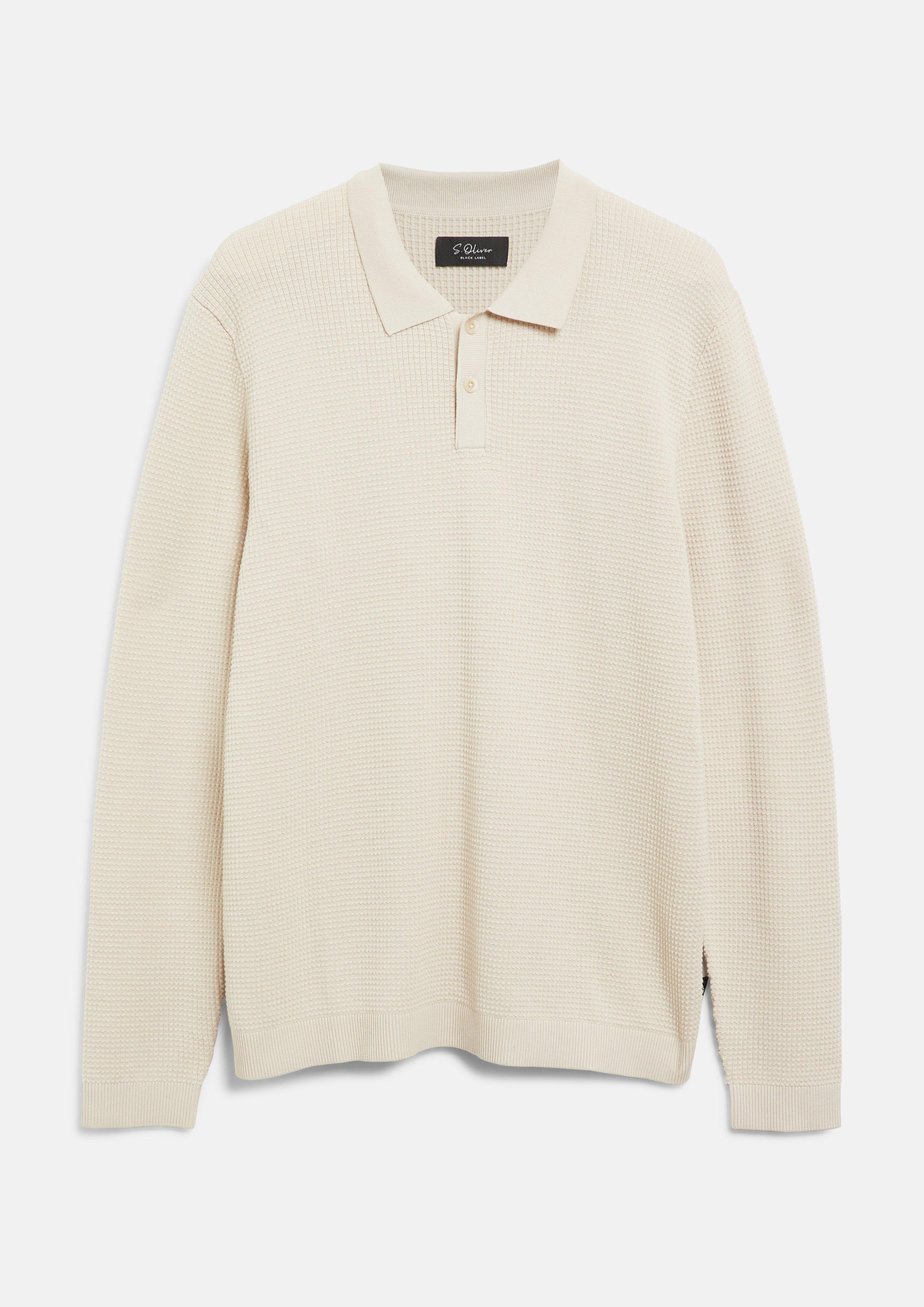 Hommes Polo en maille à manches longues à la texture fine en beige de s.Oliver BLACK LABEL
