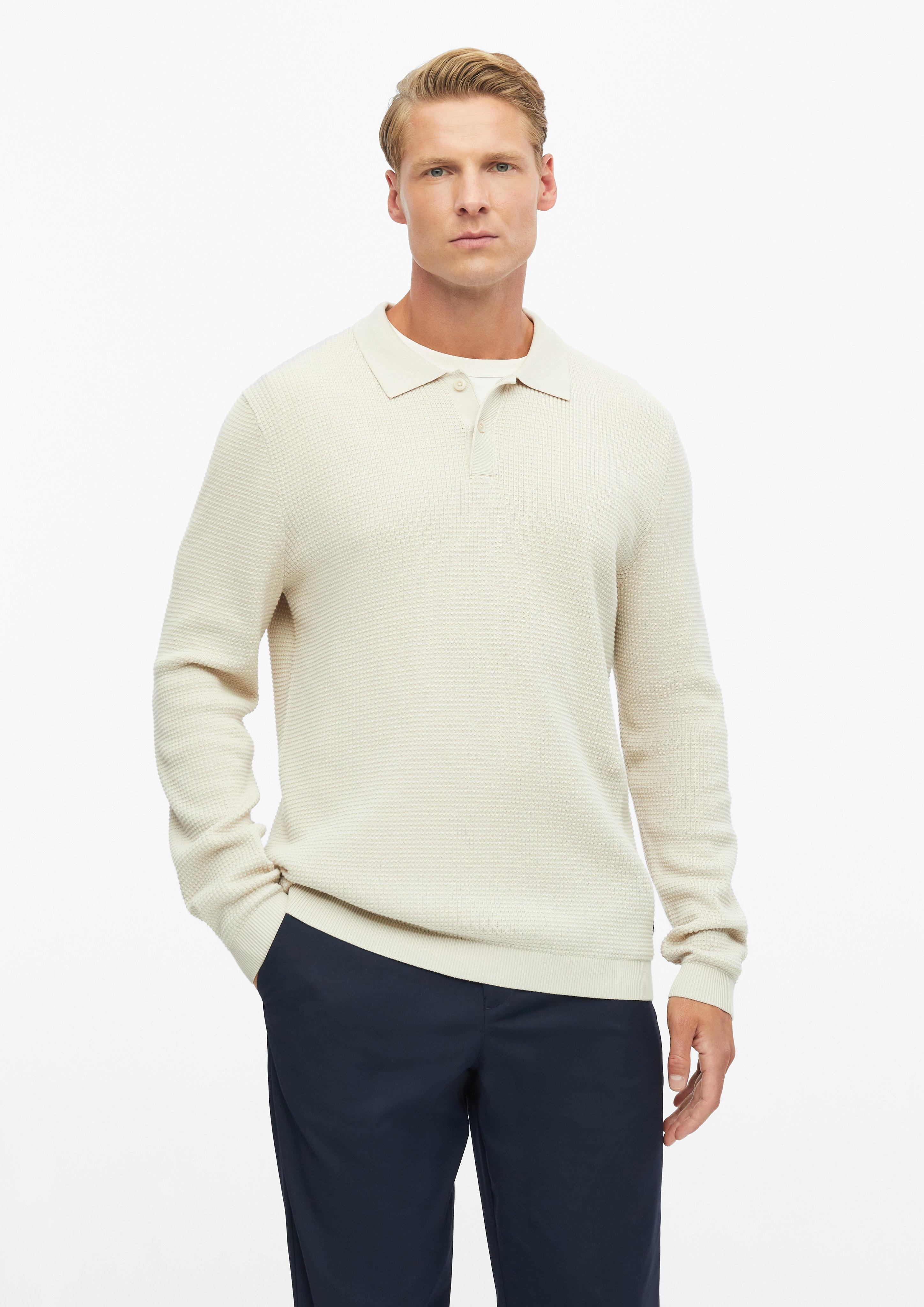 Fijn gestructureerde polo met lange mouwen in lichtbeige van s.Oliver BLACK LABEL
