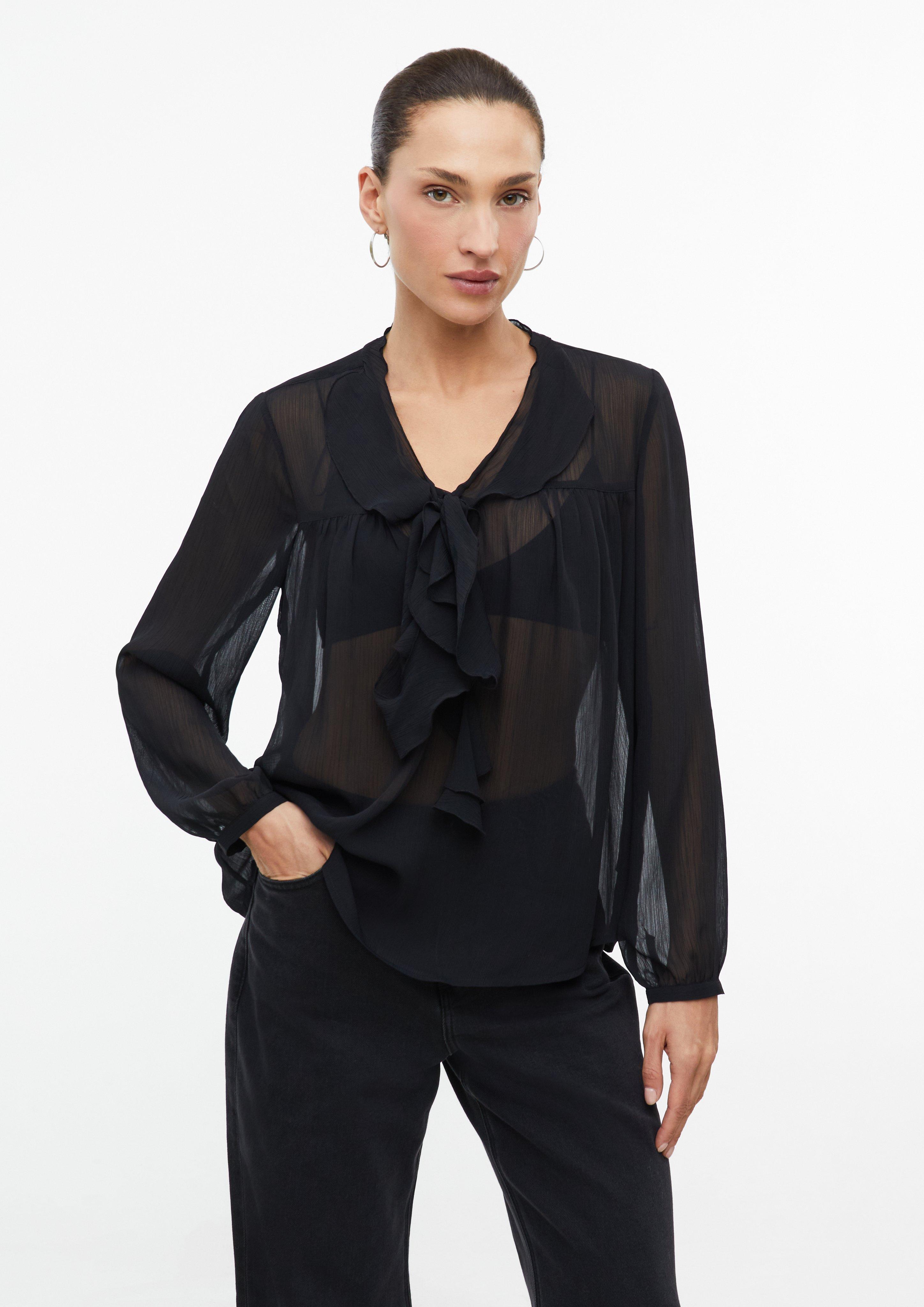 Prosojna bluza iz šifona z volančki v barvi črna od s.Oliver BLACK LABEL