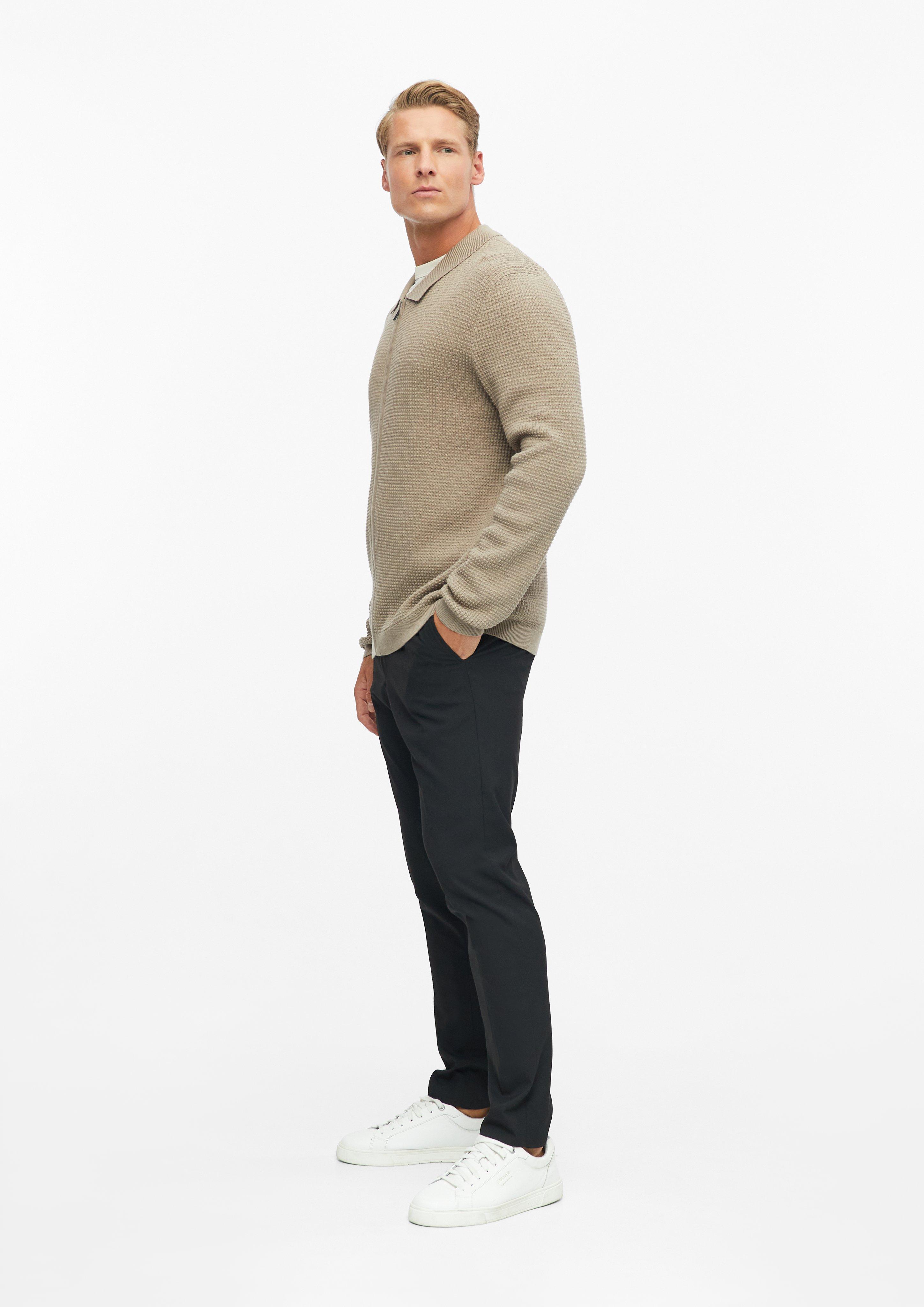 Hommes Cardigan à texture gaufrée et col polo en brun de s.Oliver BLACK LABEL