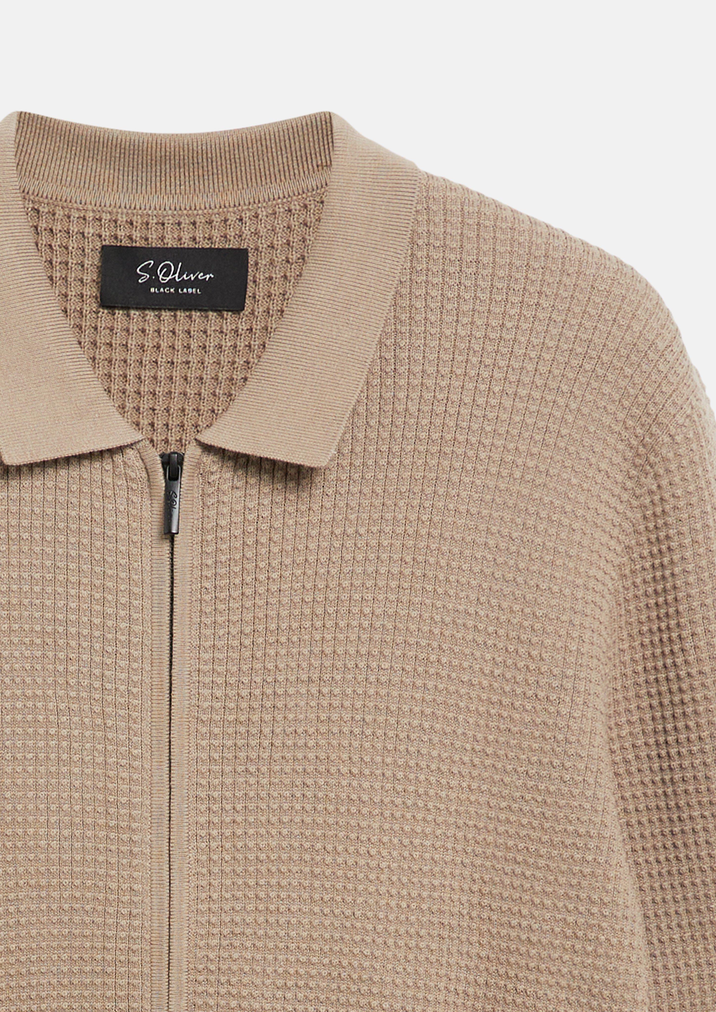 Hommes Cardigan à texture gaufrée et col polo en brun de s.Oliver BLACK LABEL
