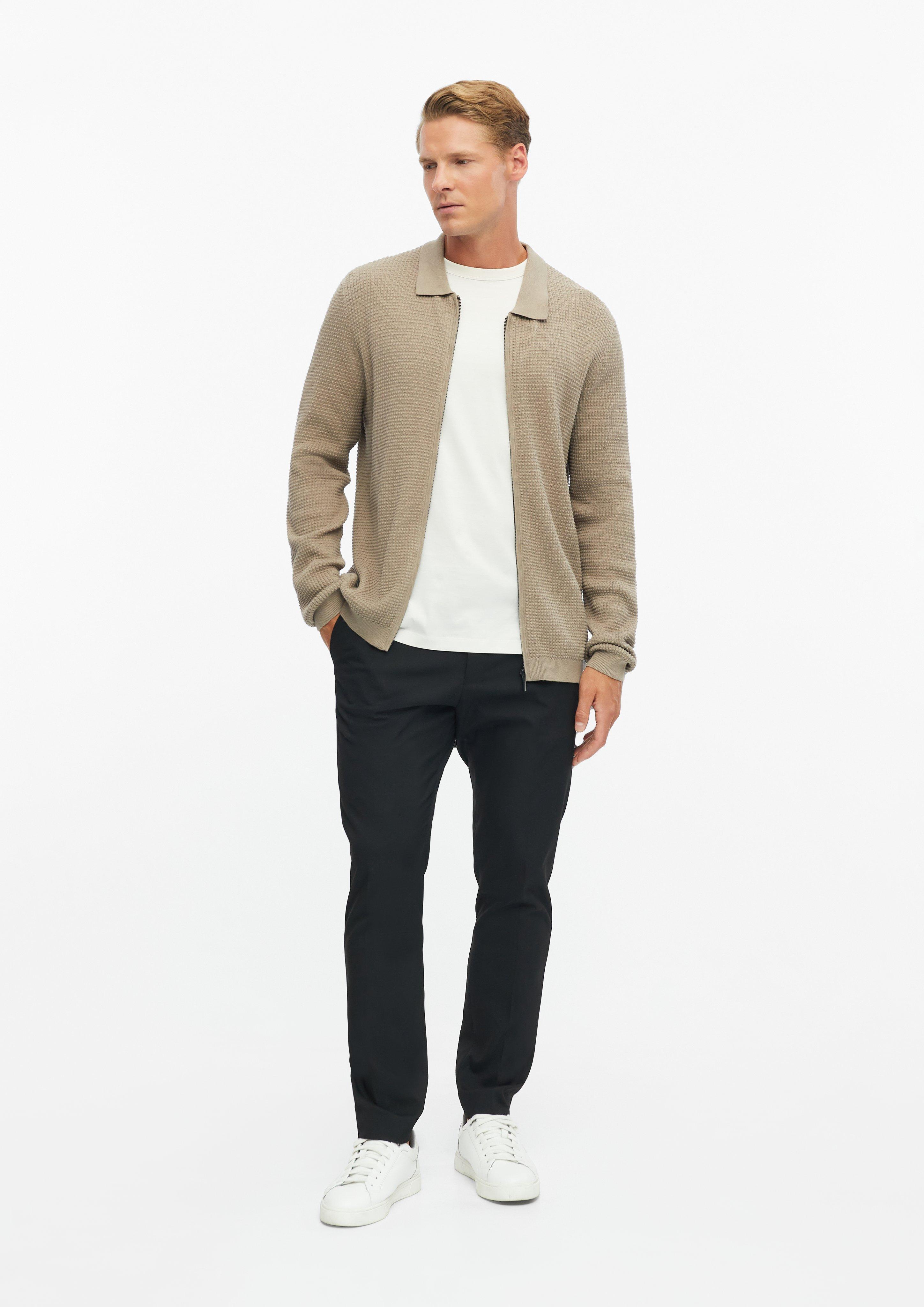Hommes Cardigan à texture gaufrée et col polo en brun de s.Oliver BLACK LABEL