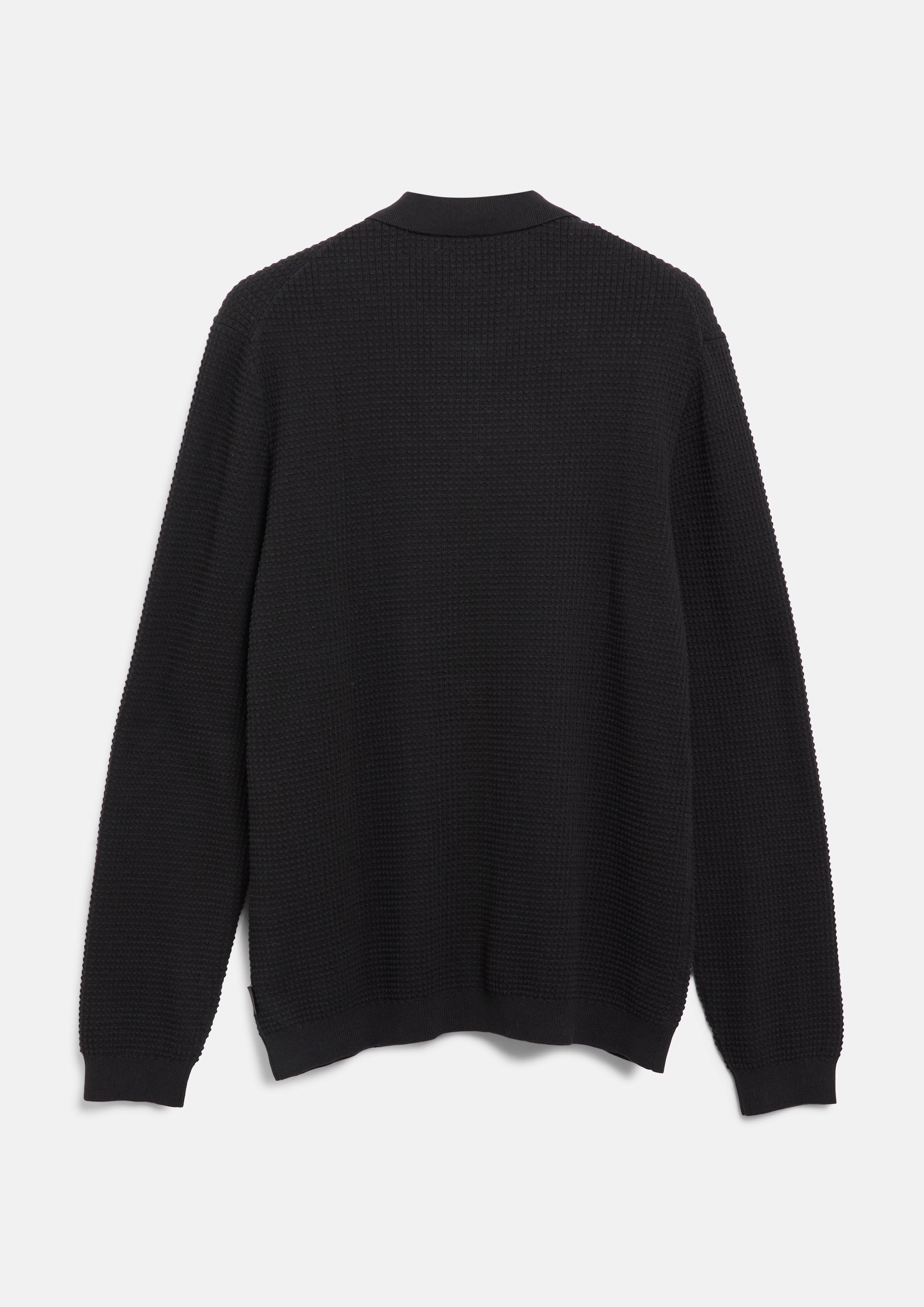 Hommes Cardigan à texture gaufrée et col polo en noir de s.Oliver BLACK LABEL