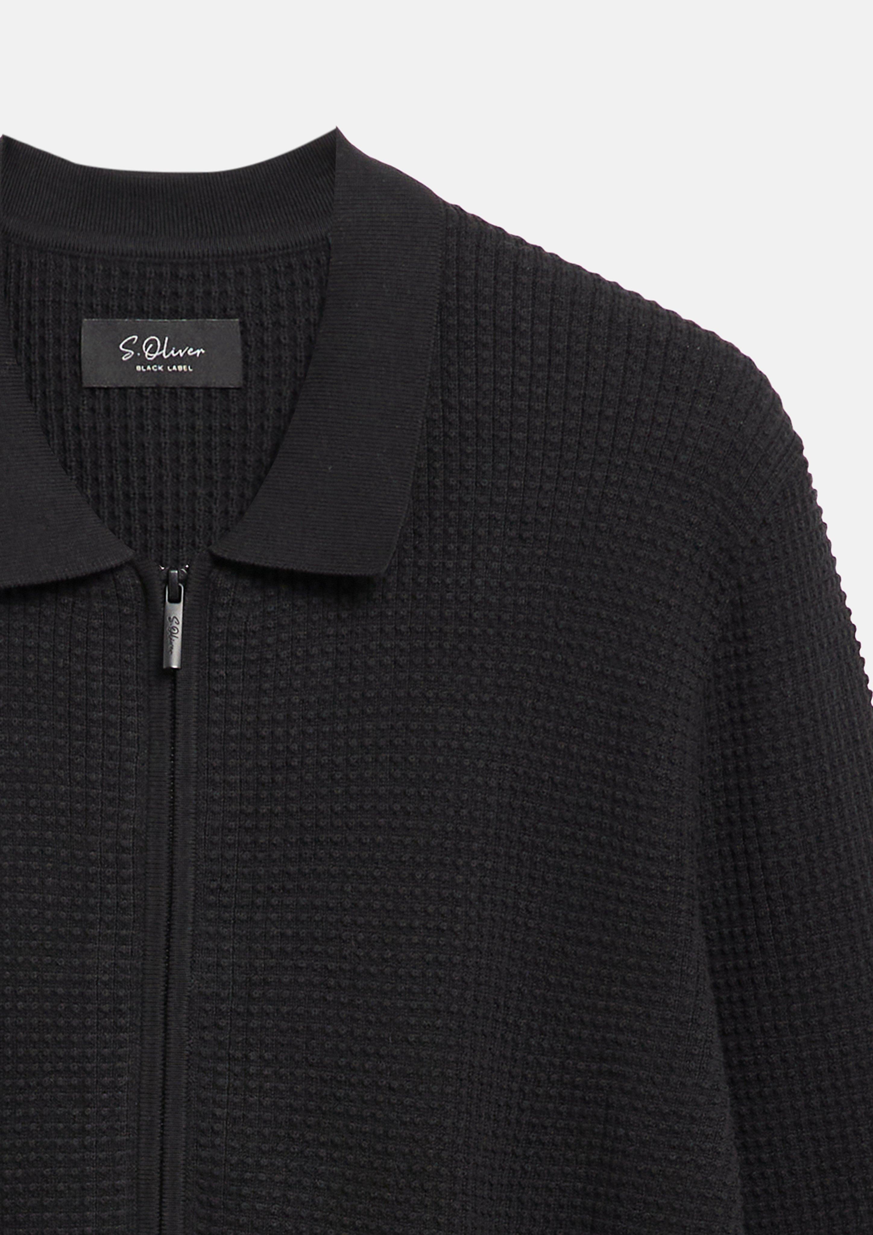 Páni Pletený sveter z voštinovej štruktúry s pólo golierom vo farbe čierna od s.Oliver BLACK LABEL