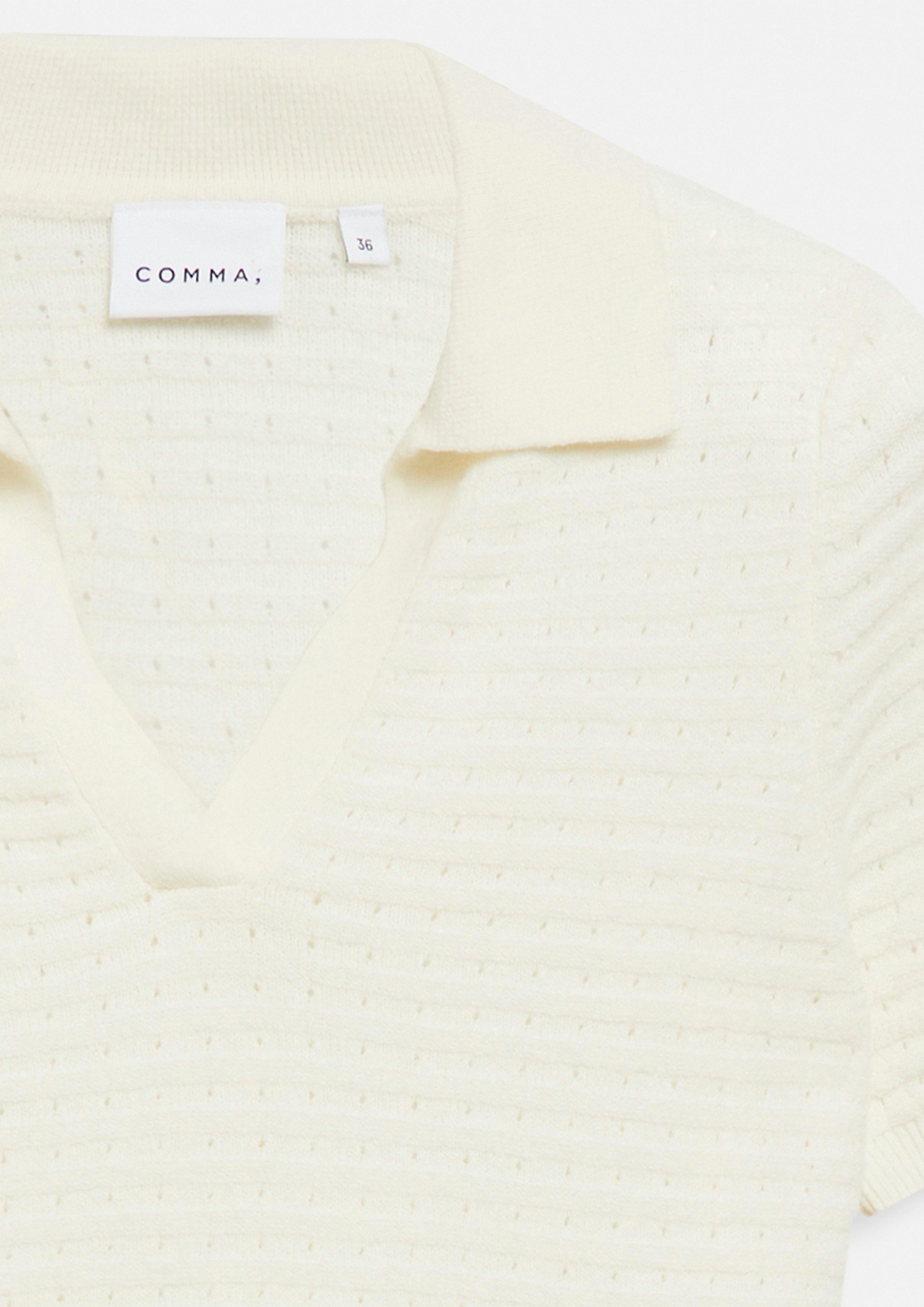Flauschiges Streifen-Polo aus Baumwollmix in creme von COMMA