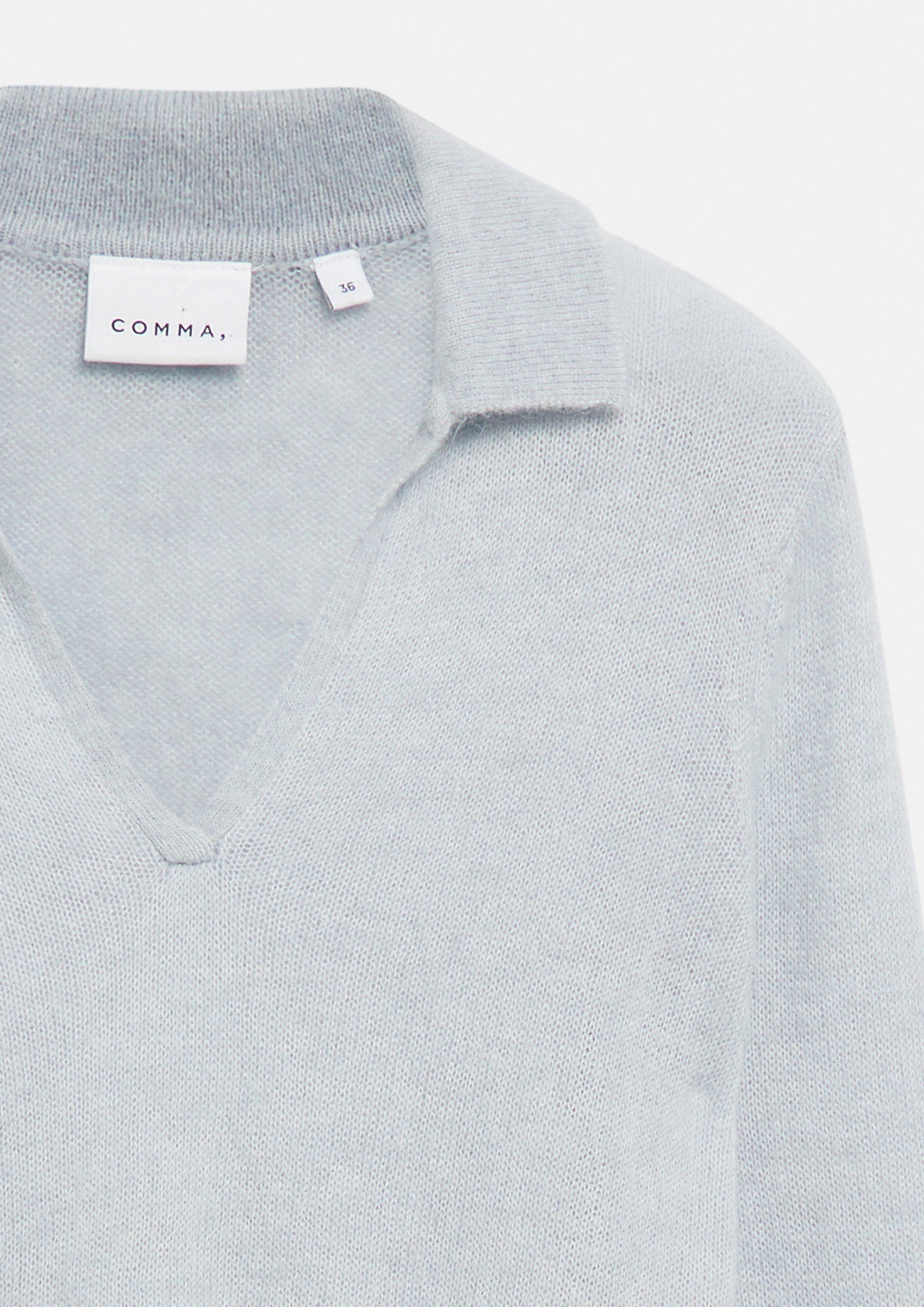 Leichter Alpakamix-Pullover mit Kragen in blau von COMMA