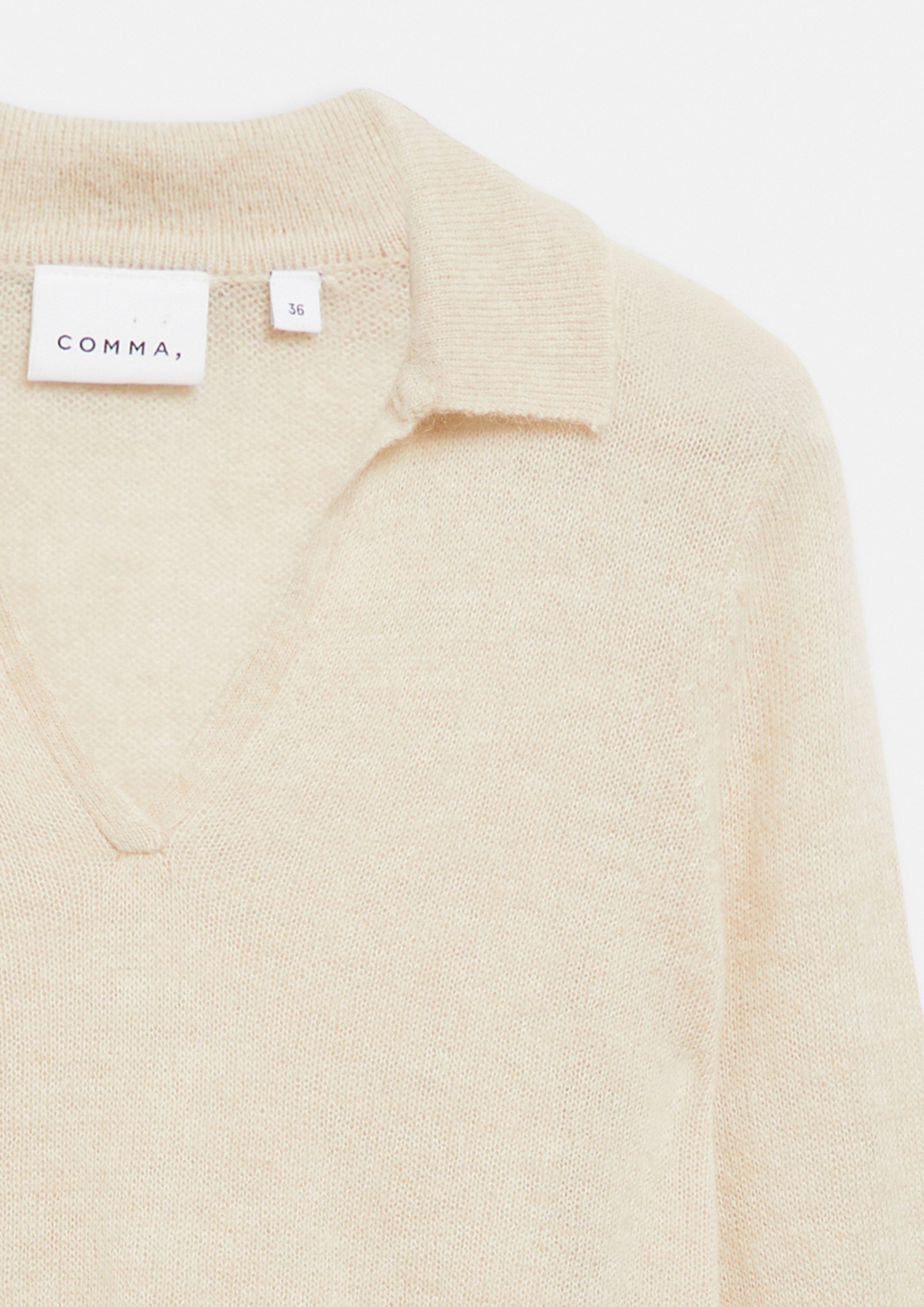 Leichter Alpakamix-Pullover mit Kragen in beige von COMMA