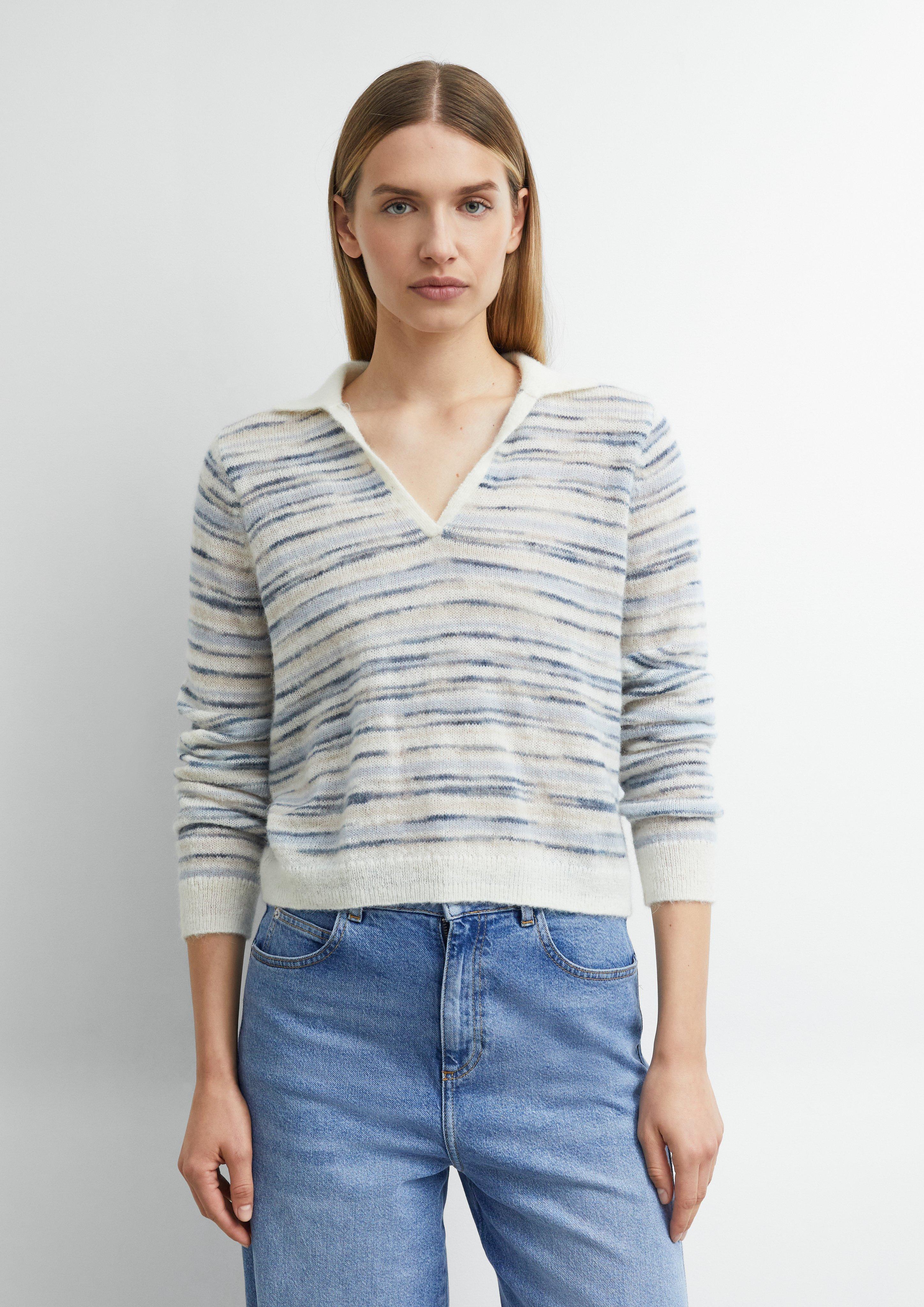 Leichter Alpakamix-Pullover mit Kragen in helles beige von COMMA