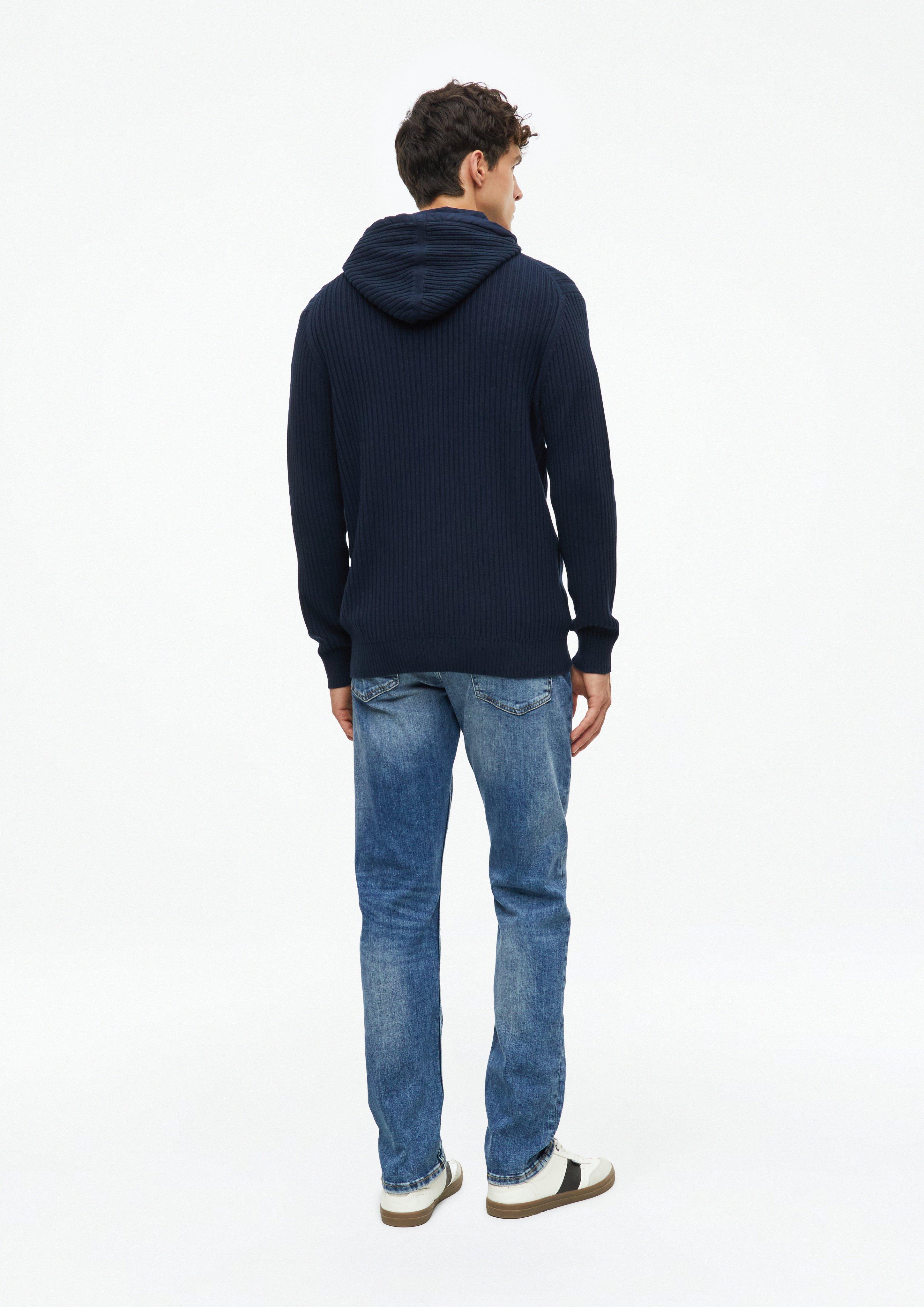 Heren Gebreid vest met capuchon in een mix van stoffen in blauw van s.Oliver
