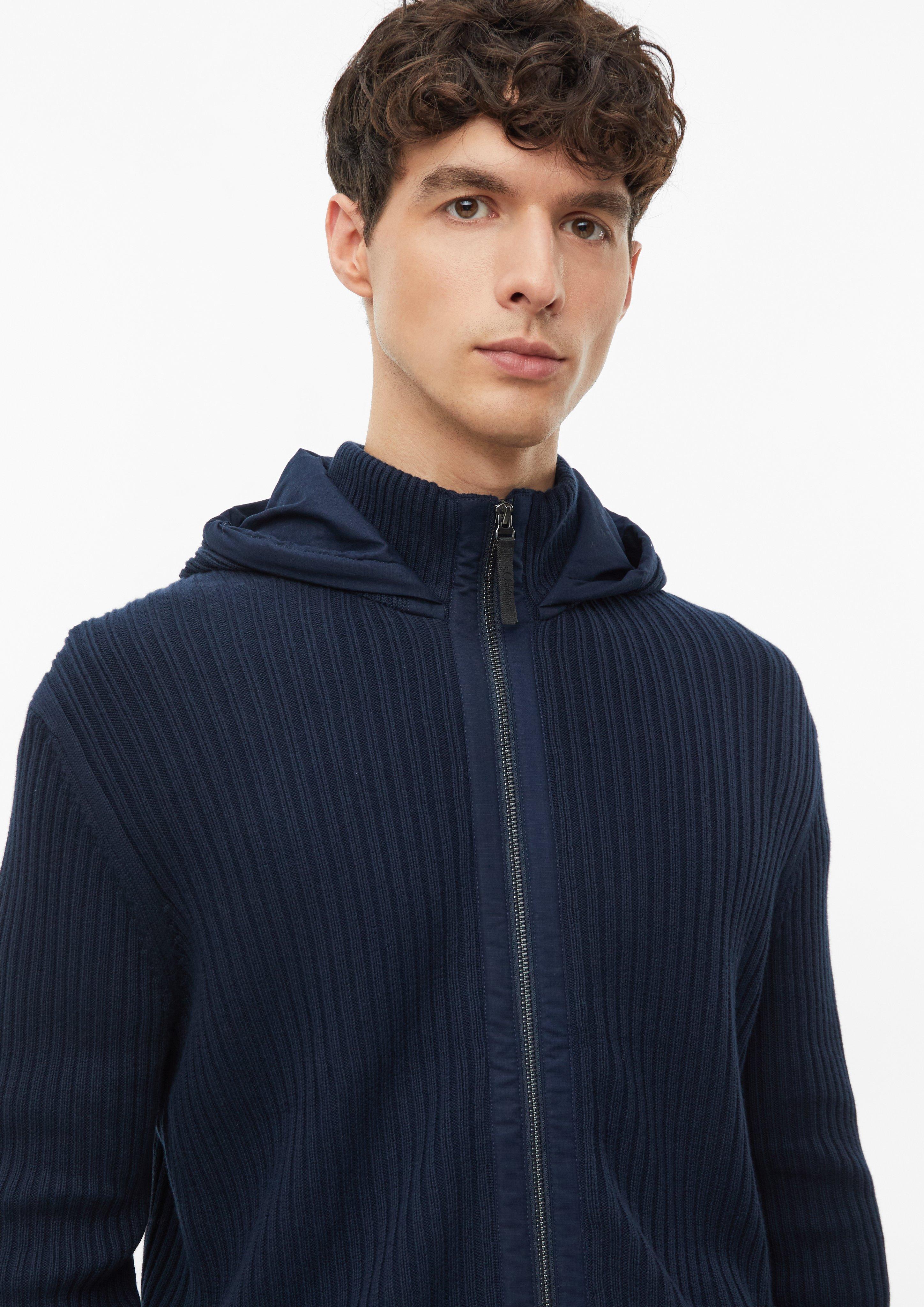 Heren Gebreid vest met capuchon in een mix van stoffen in blauw van s.Oliver