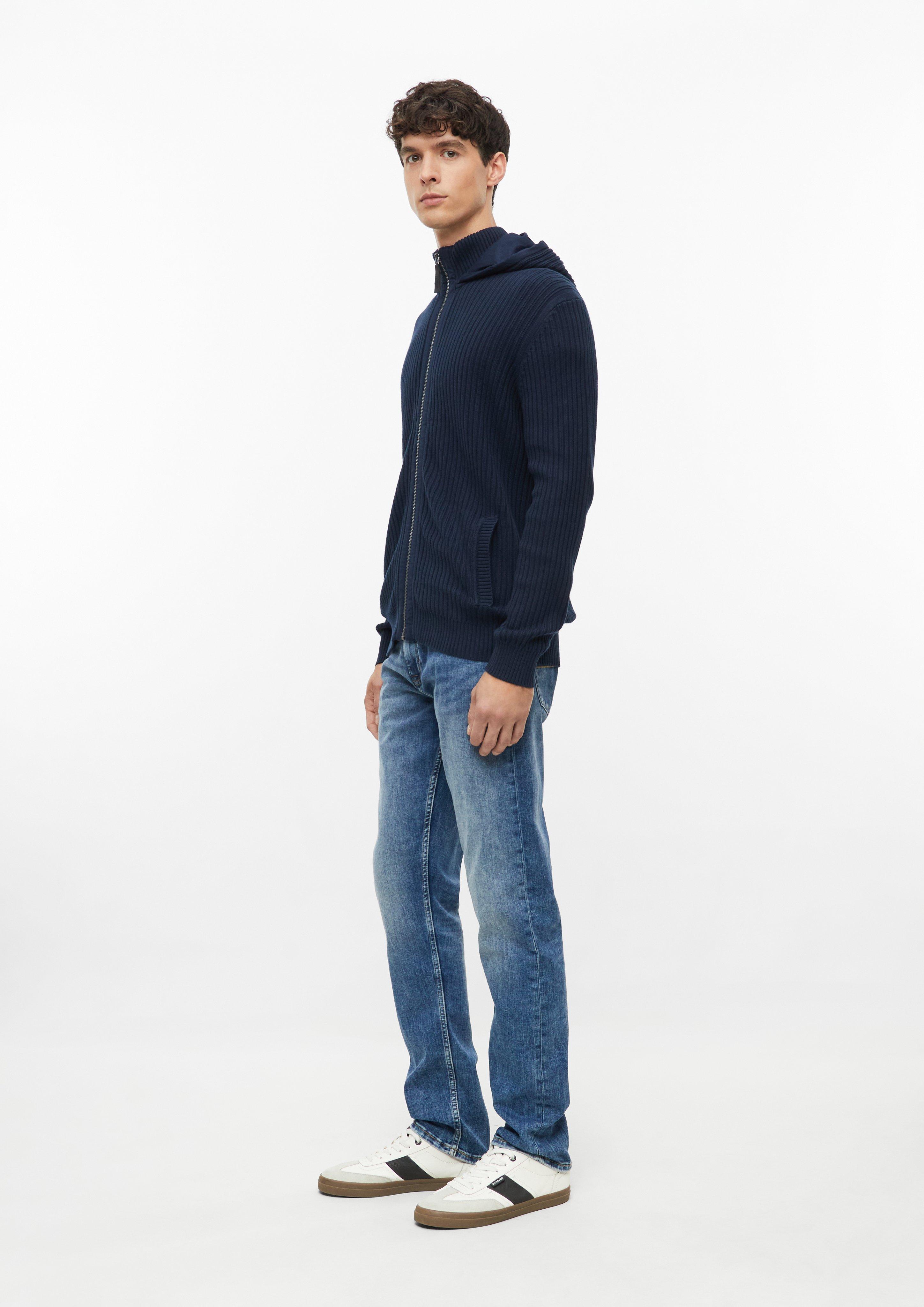 Heren Gebreid vest met capuchon in een mix van stoffen in blauw van s.Oliver