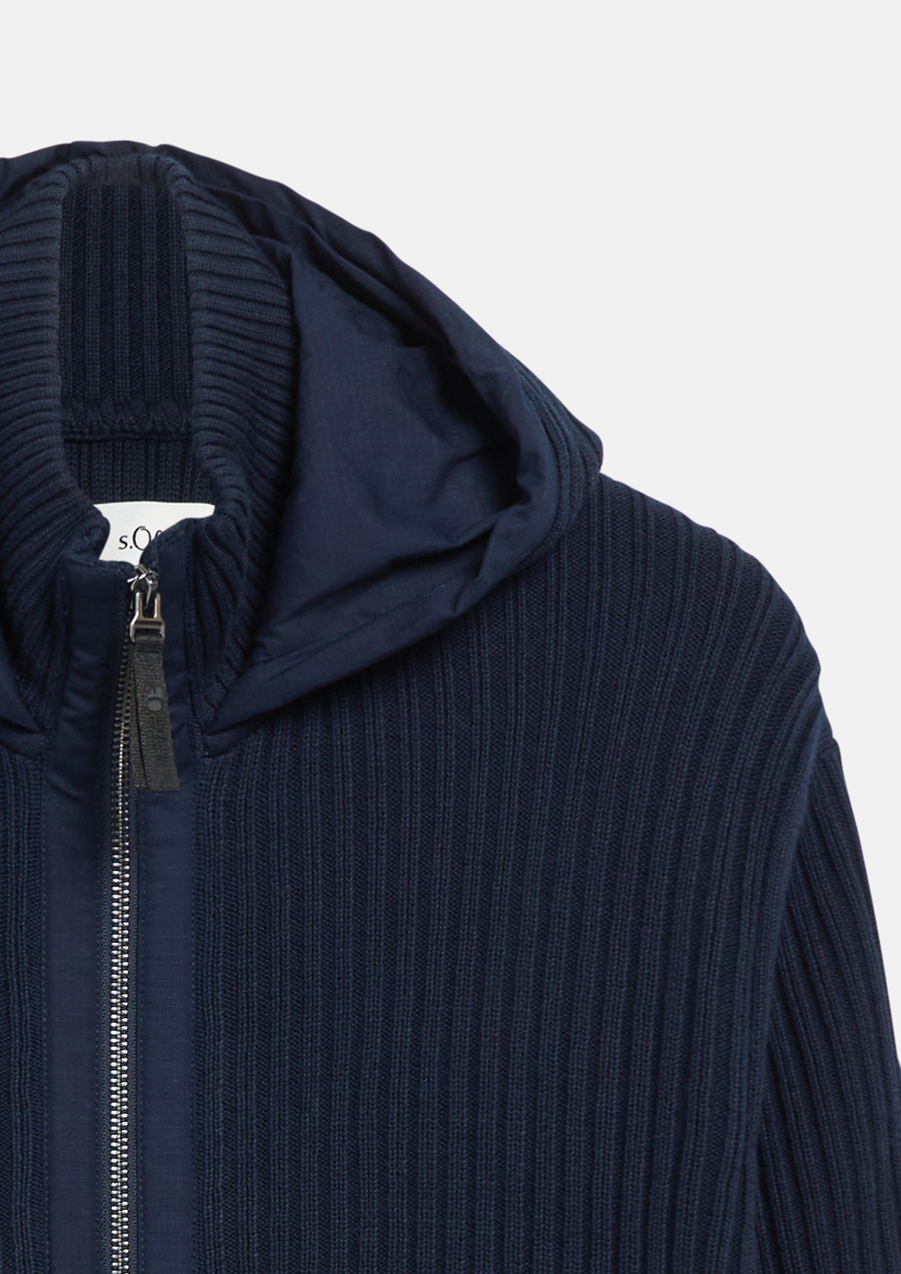 Heren Gebreid vest met capuchon in een mix van stoffen in blauw van s.Oliver