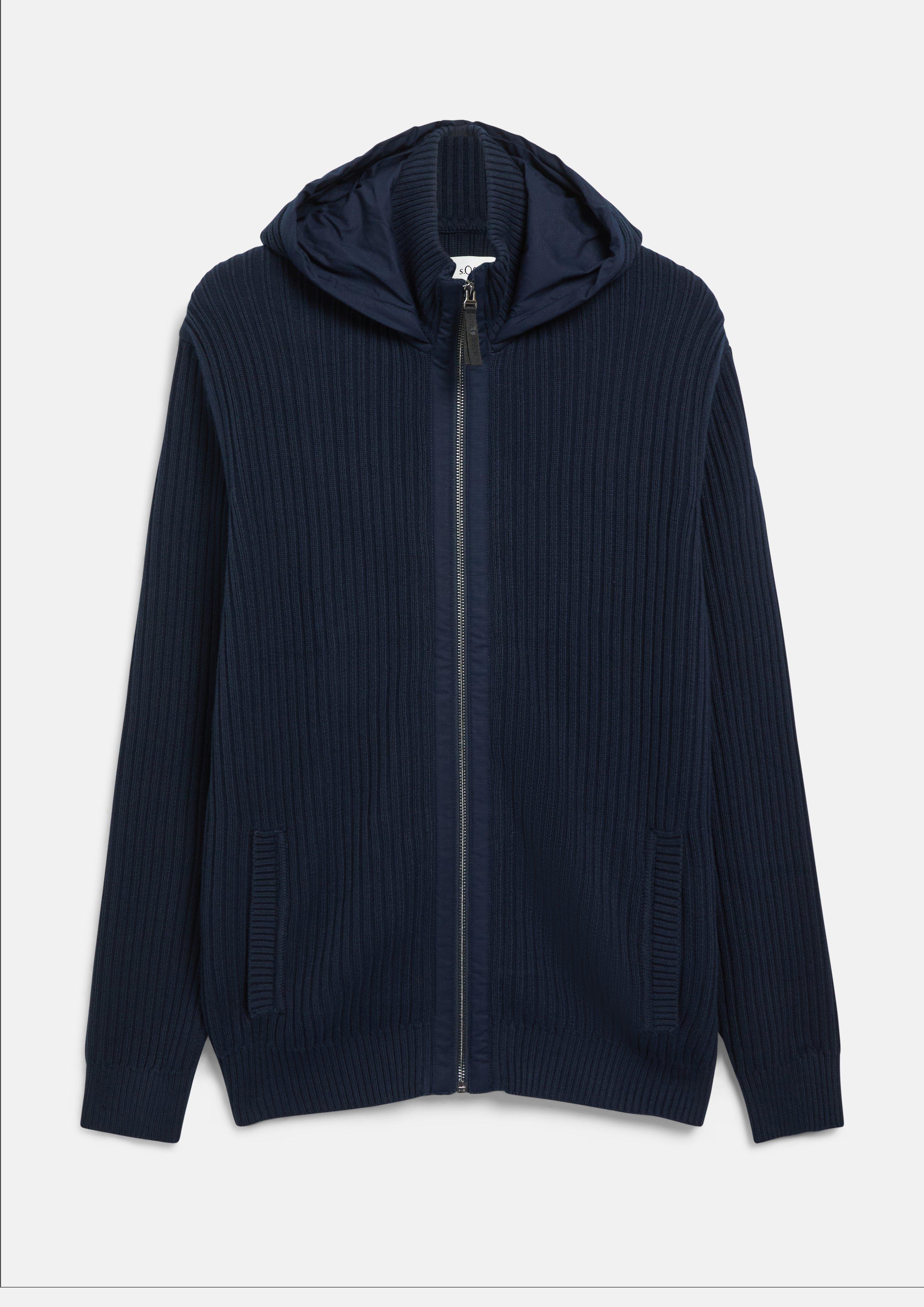 Heren Gebreid vest met capuchon in een mix van stoffen in blauw van s.Oliver