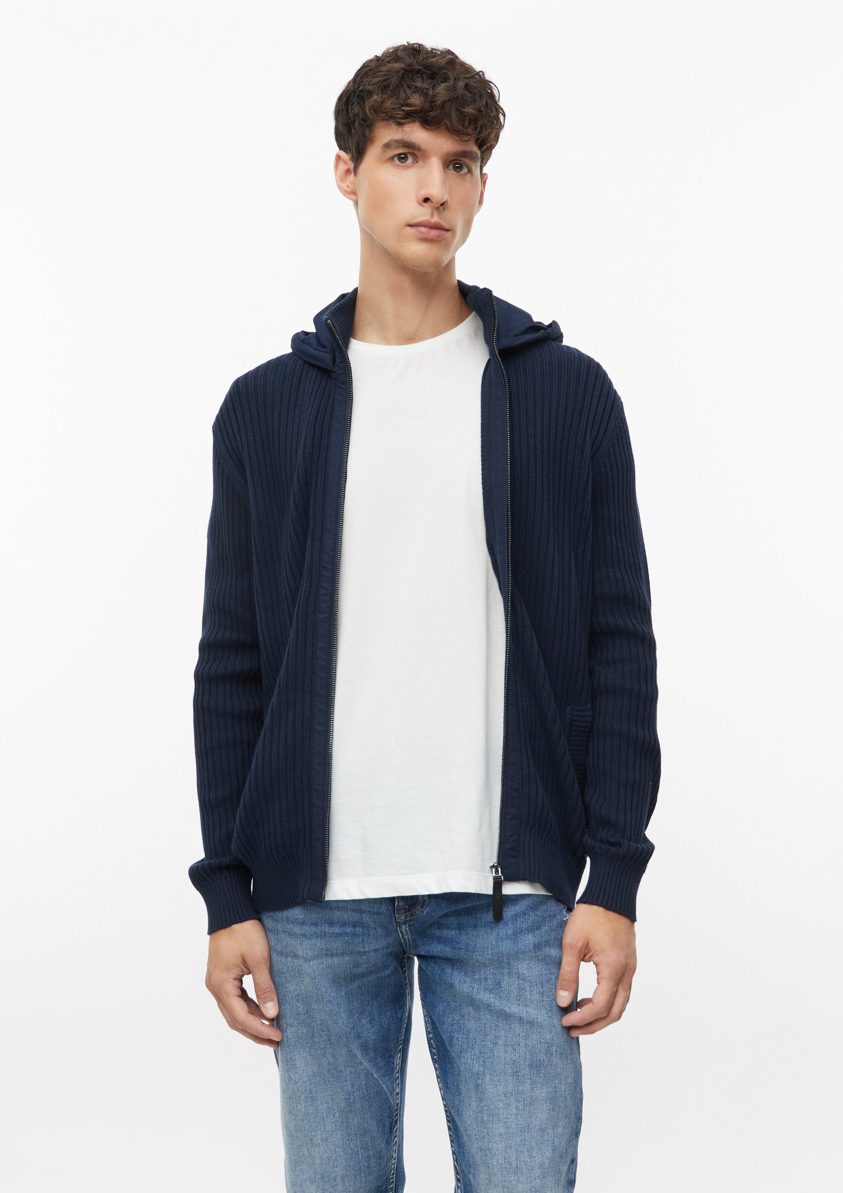 Heren Gebreid vest met capuchon in een mix van stoffen in blauw van s.Oliver