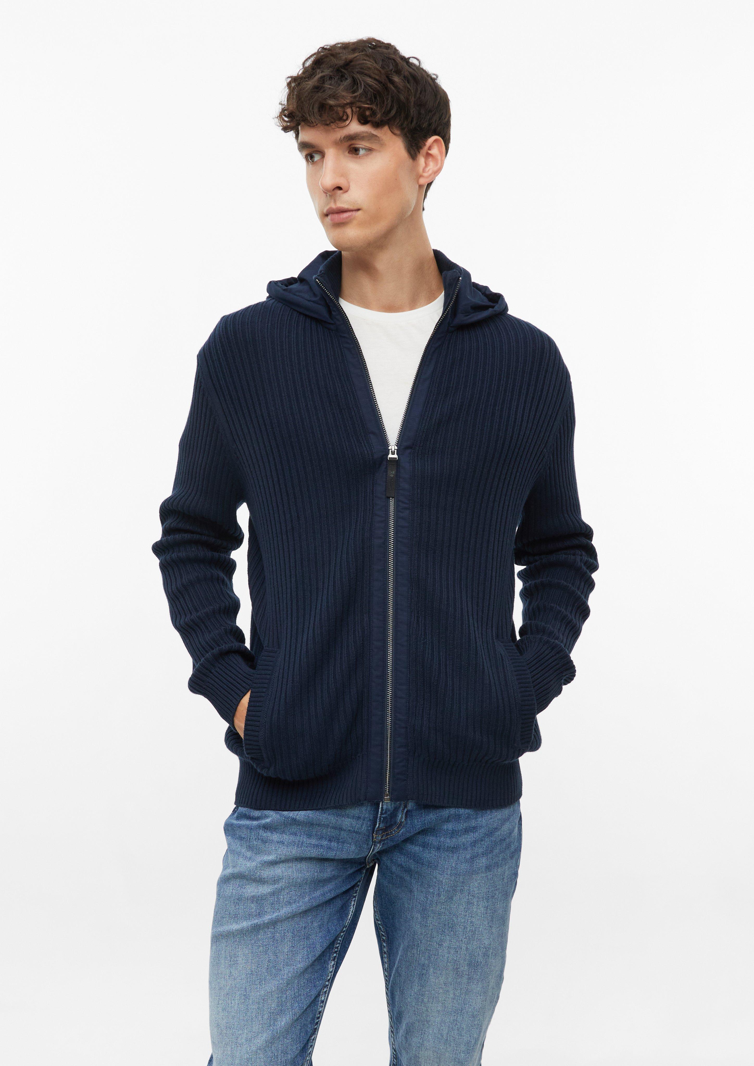 Gebreid vest met capuchon in een mix van stoffen in navy van s.Oliver
