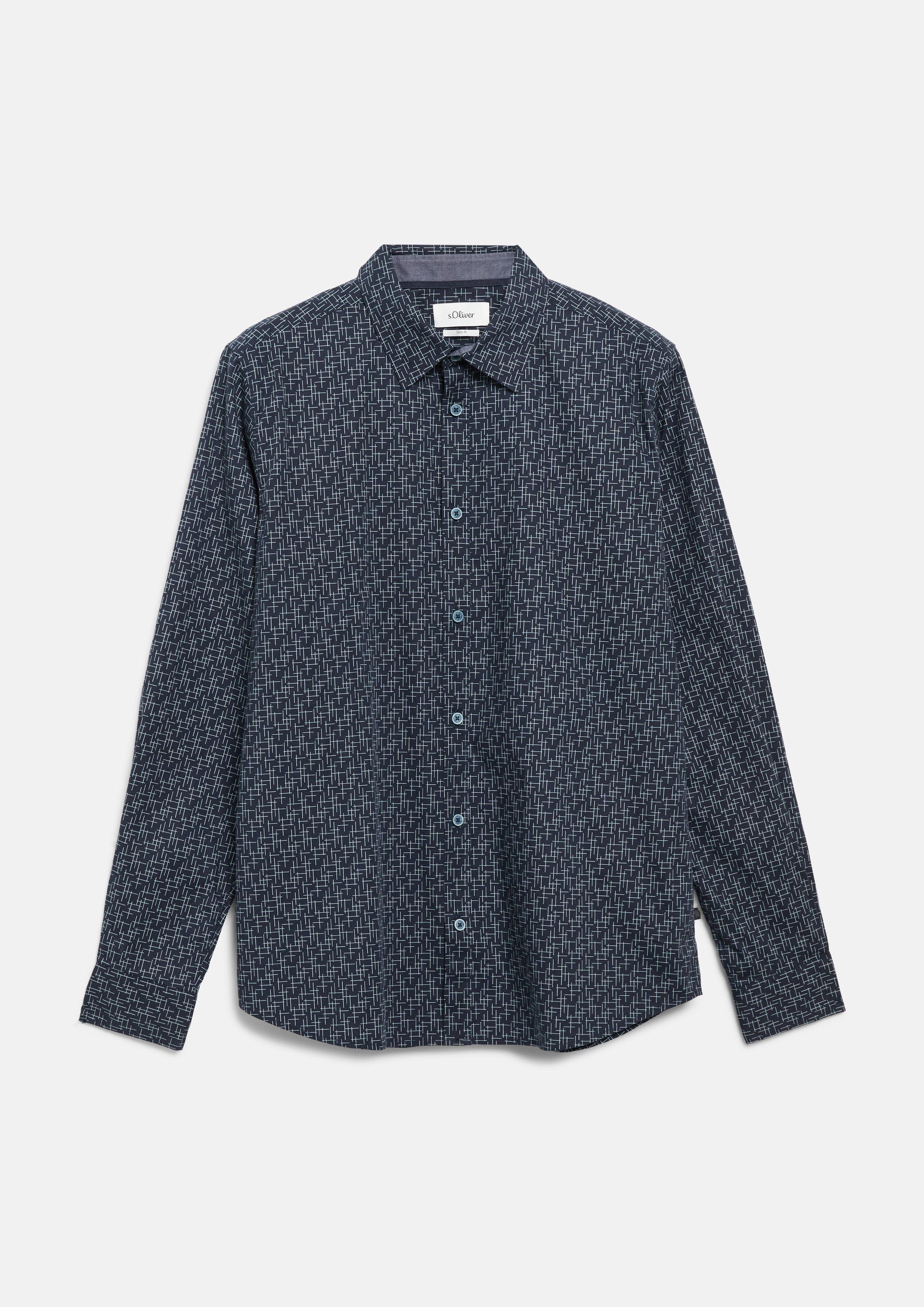 Heren Slim Fit: overhemd van stretchkatoen met all-over-print in blauw van s.Oliver