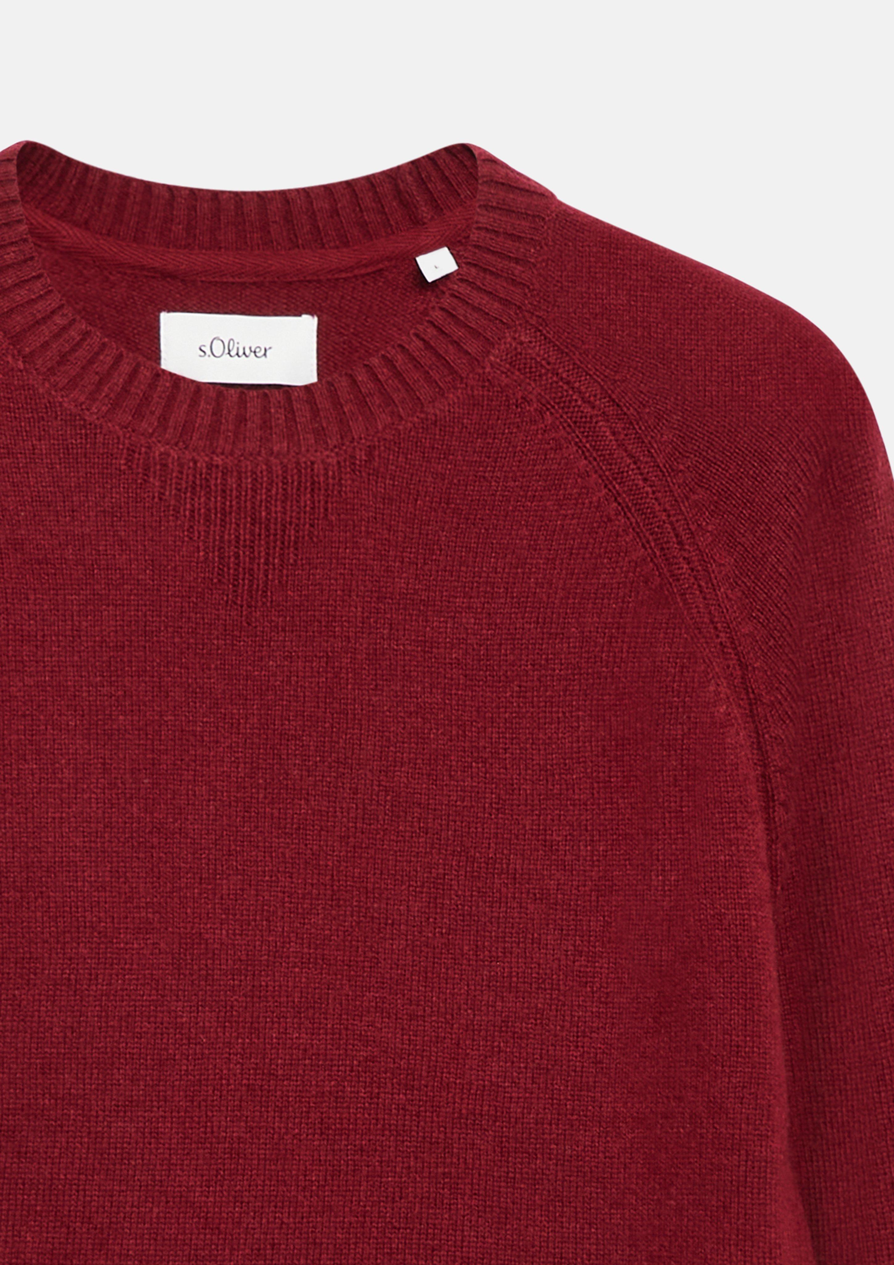 Hommes Pull raglan en maille douce, 100 % laine d'agneau en rouge de s.Oliver