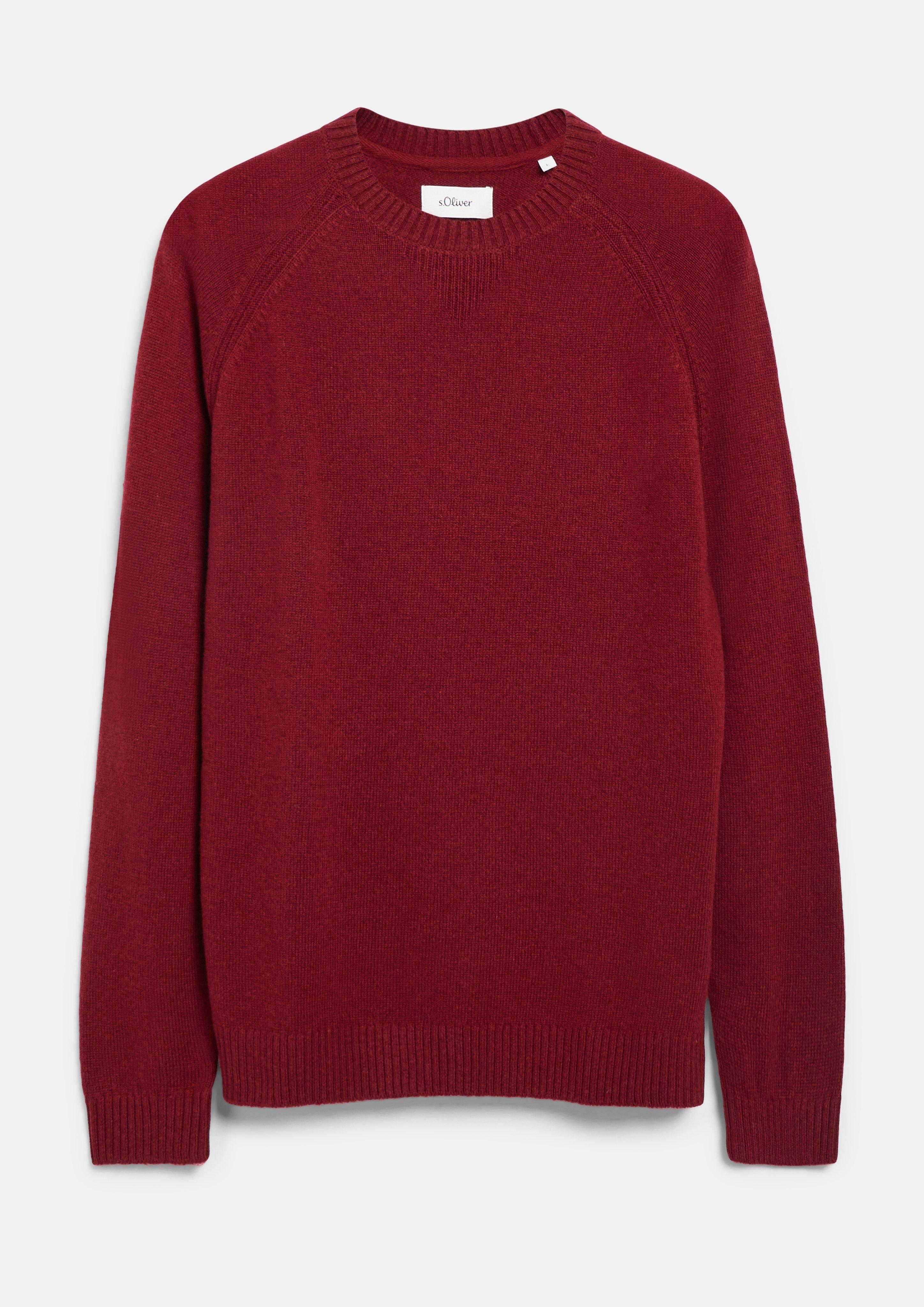 Hommes Pull raglan en maille douce, 100 % laine d'agneau en rouge de s.Oliver