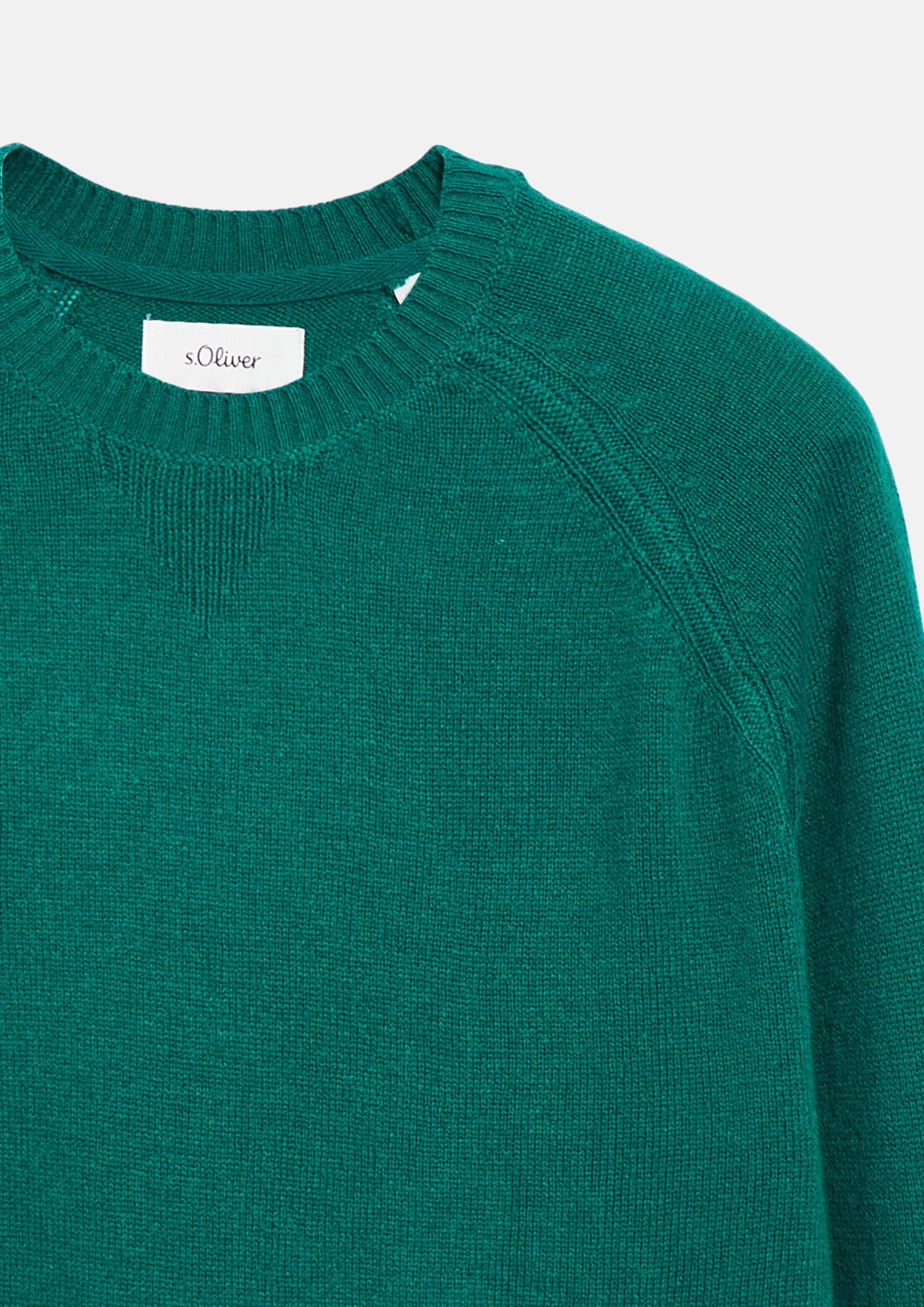 Herren Weicher Raglan-Strickpullover aus 100% Lammwolle in grün von s.Oliver