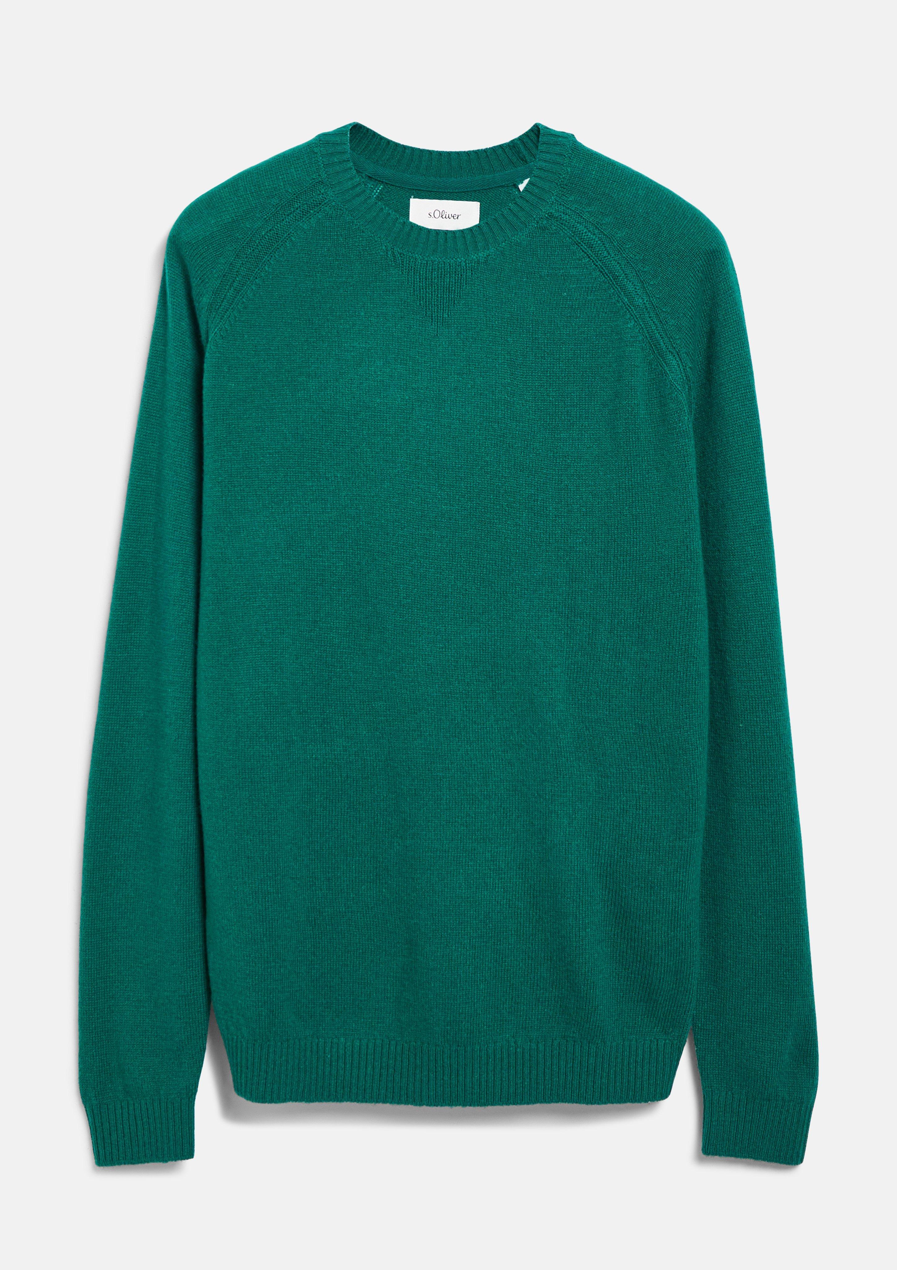 Weicher Raglan-Strickpullover aus 100% Lammwolle in Farbe smaragd von s.Oliver
