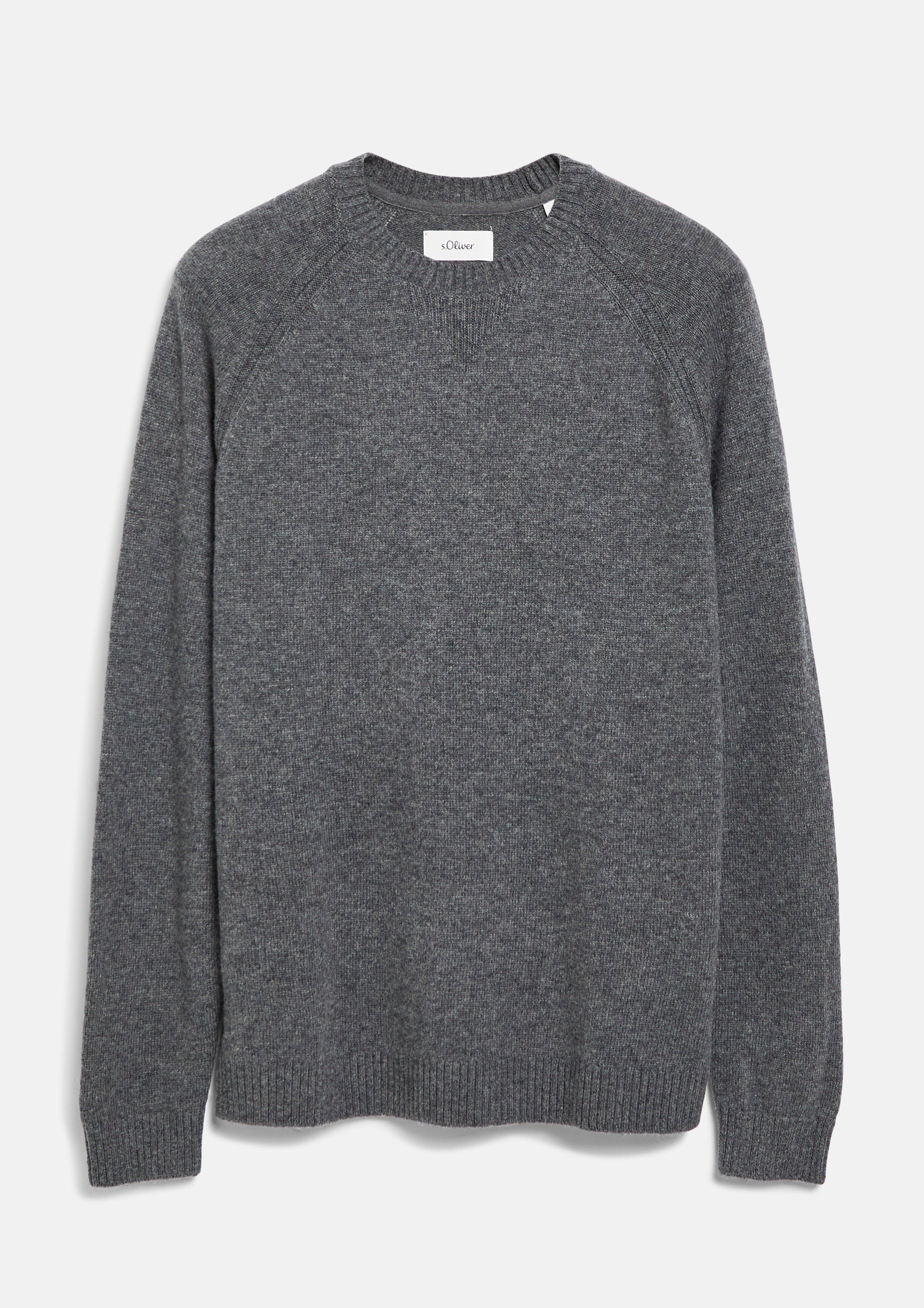 Hommes Pull raglan en maille douce, 100 % laine d'agneau en gris de s.Oliver