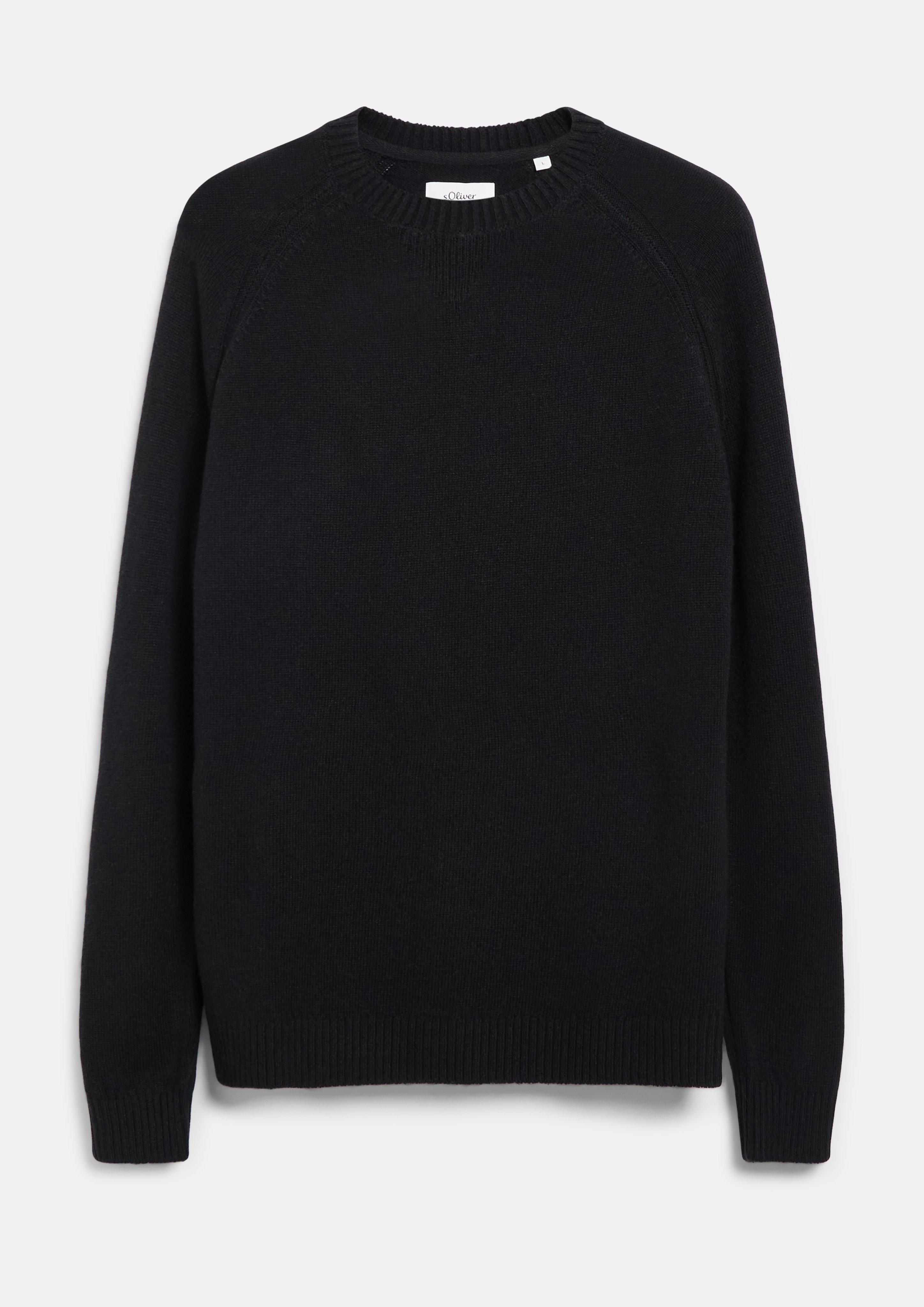 Hommes Pull raglan en maille douce, 100 % laine d'agneau en noir de s.Oliver