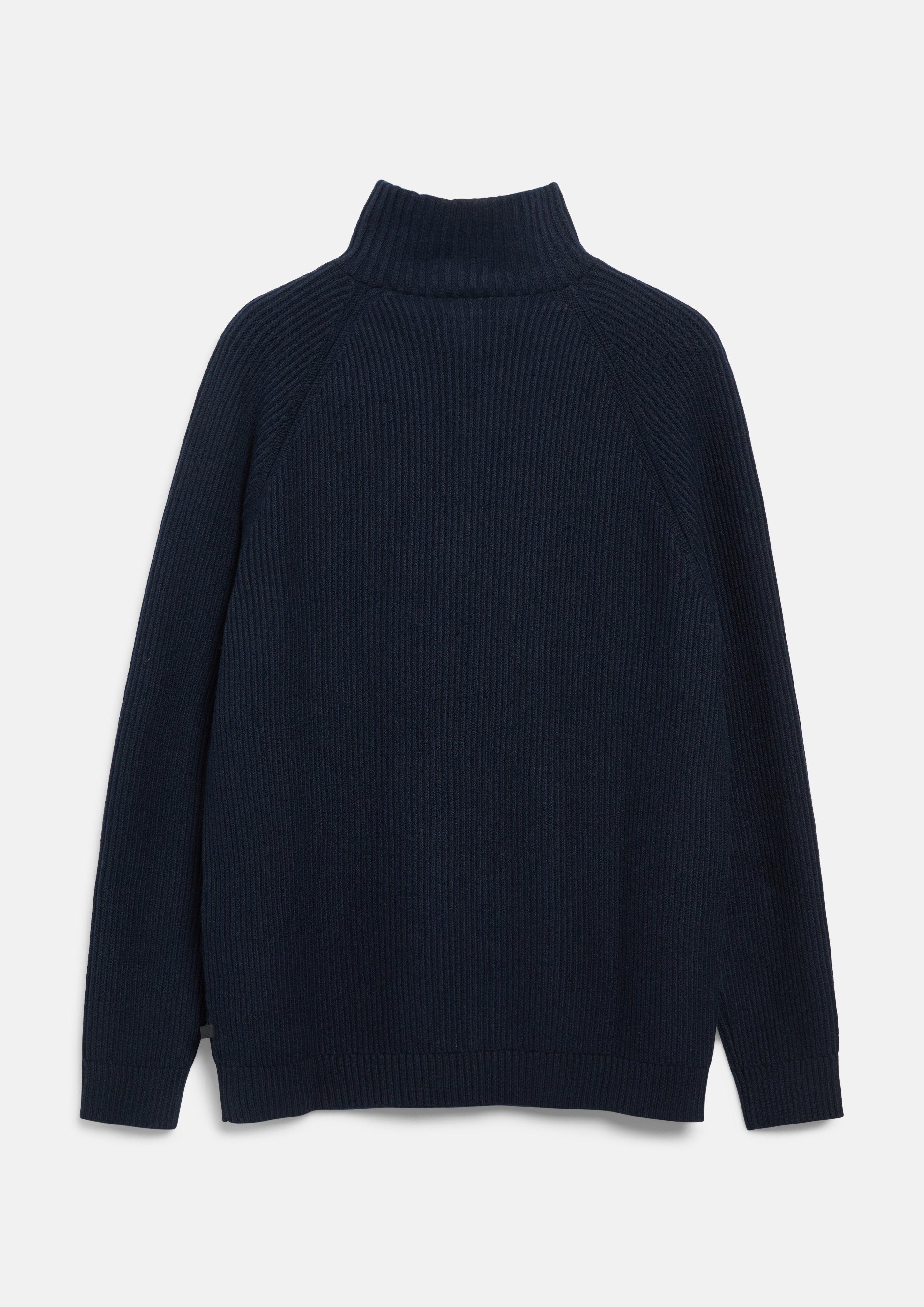 Hommes Pull-over à col roulé en maille douce avec motif côtelé en bleu de s.Oliver