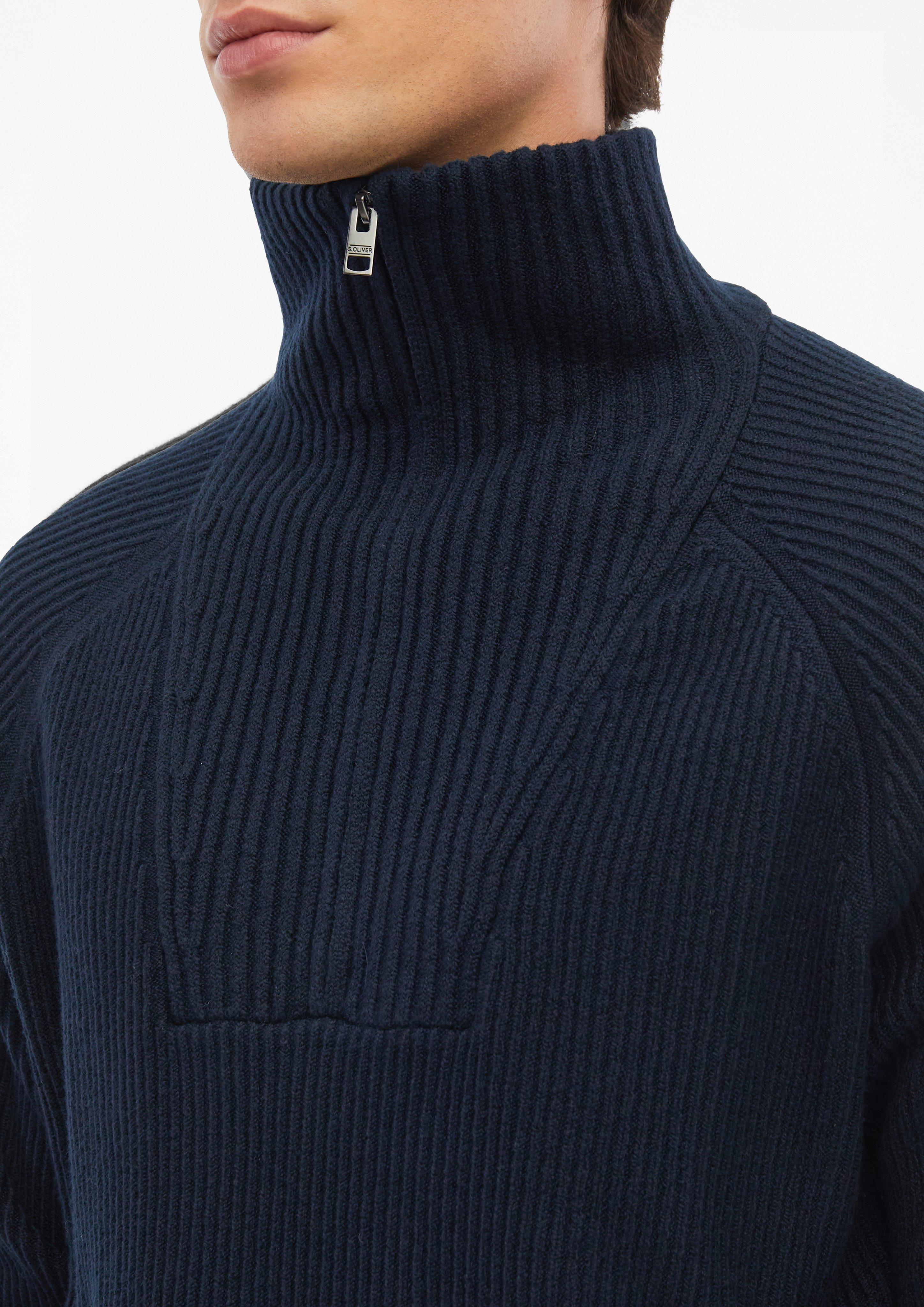 Heren Zachte gebreide troyer met ribbelstructuur in blauw van s.Oliver