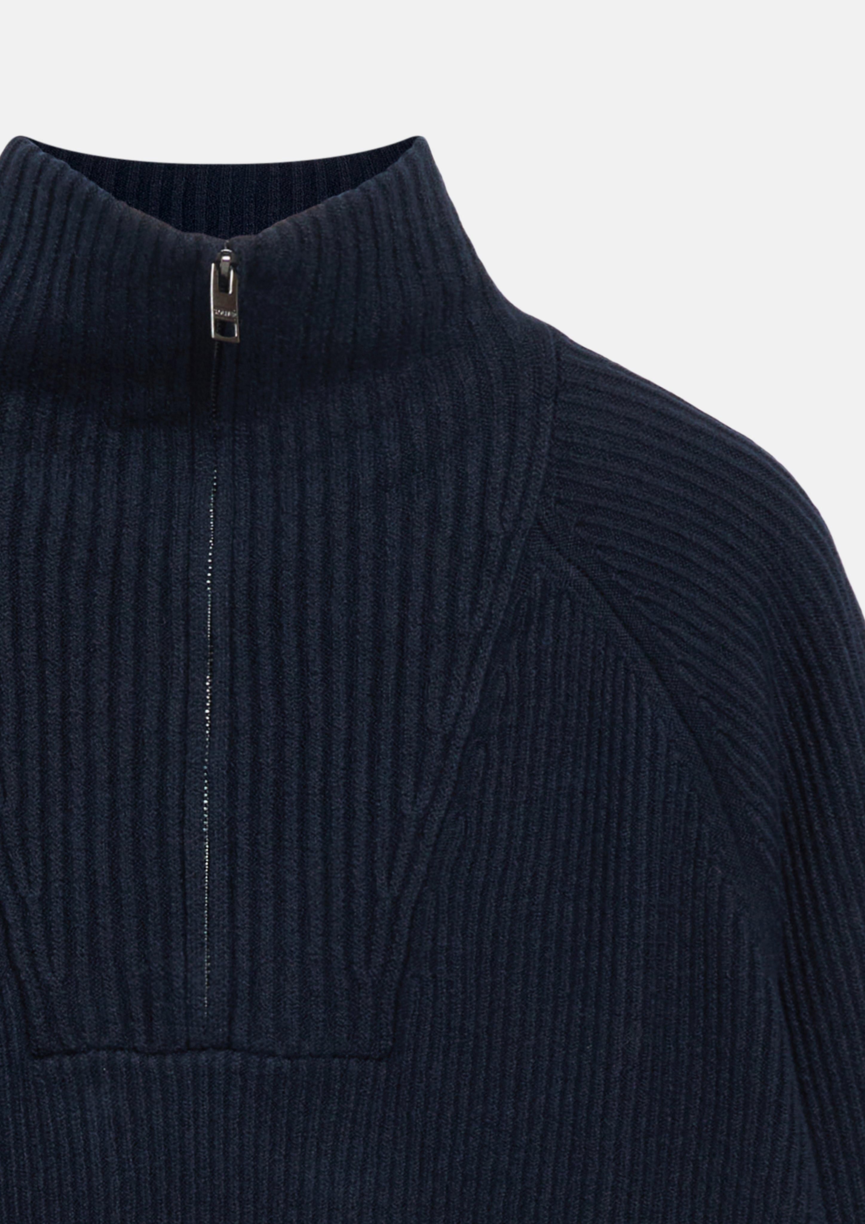 Hommes Pull-over à col roulé en maille douce avec motif côtelé en bleu de s.Oliver