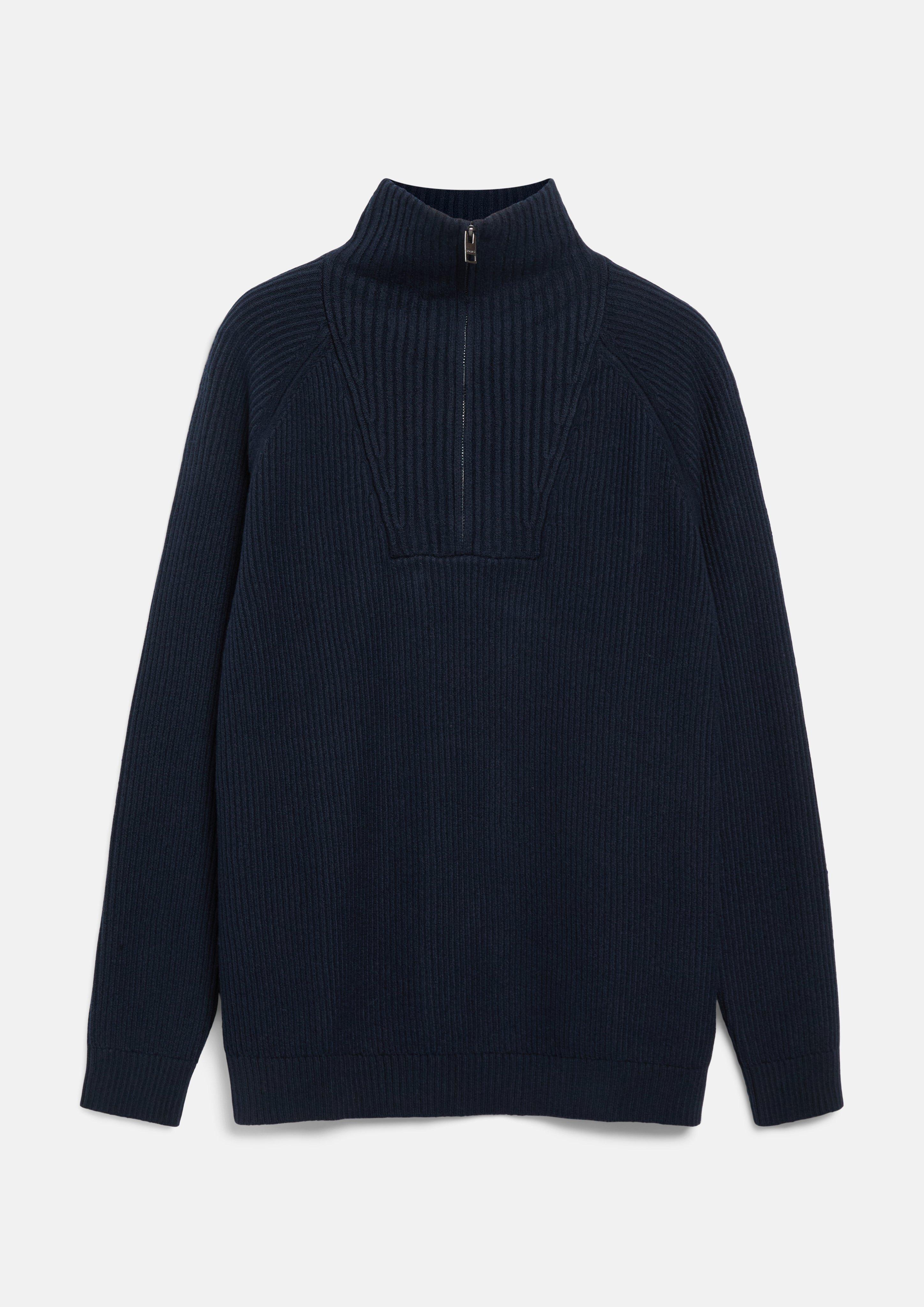 Hommes Pull-over à col roulé en maille douce avec motif côtelé en bleu de s.Oliver