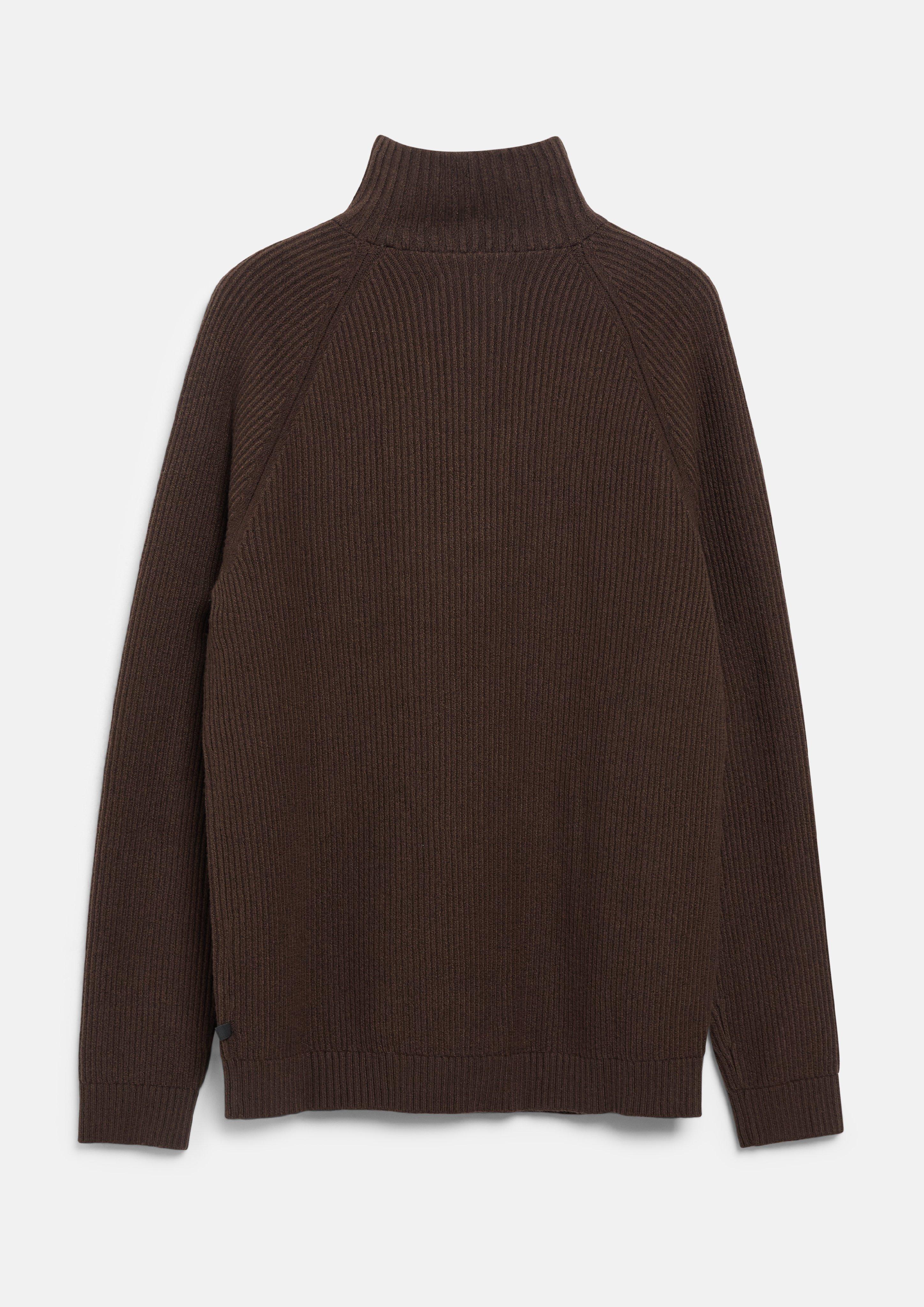 Hommes Pull-over à col roulé en maille douce avec motif côtelé en brun de s.Oliver