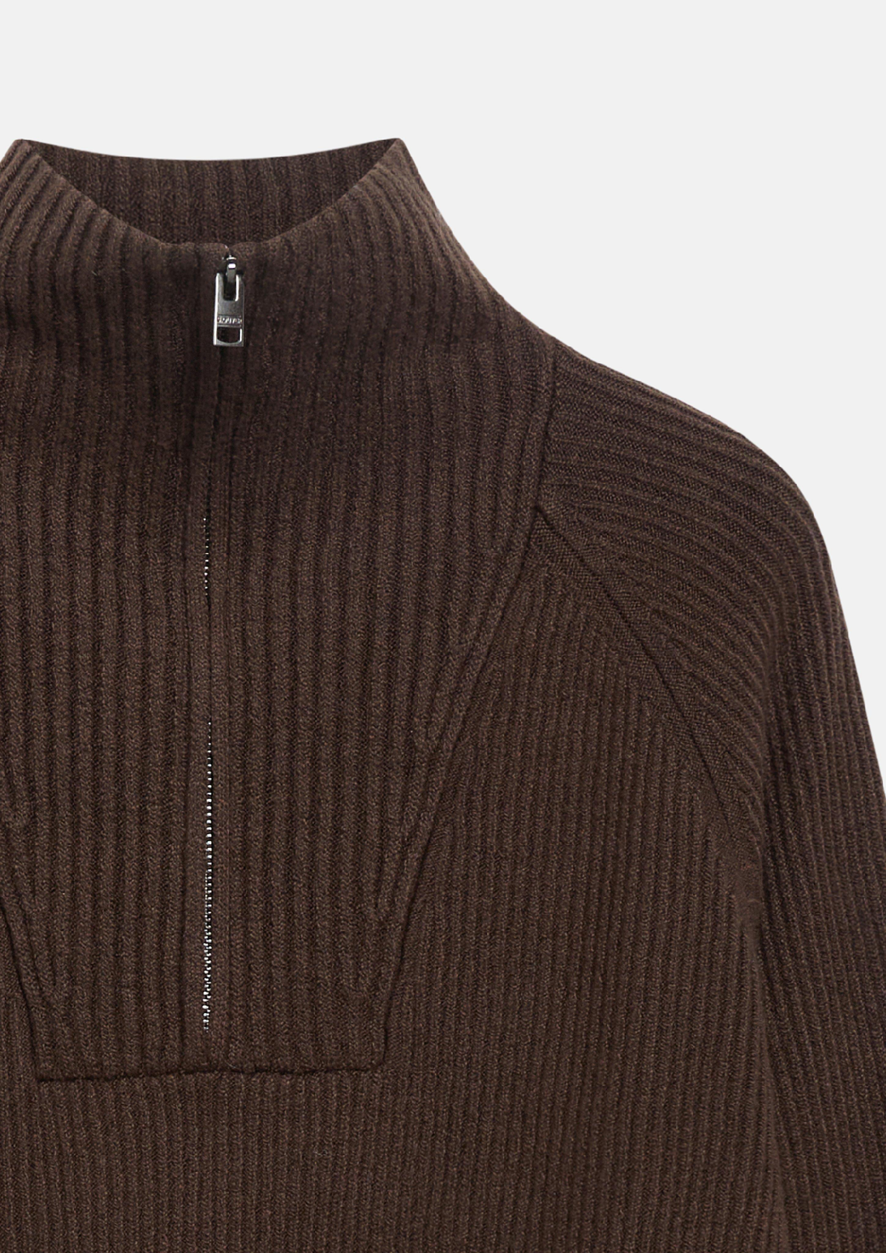 Hommes Pull-over à col roulé en maille douce avec motif côtelé en brun de s.Oliver