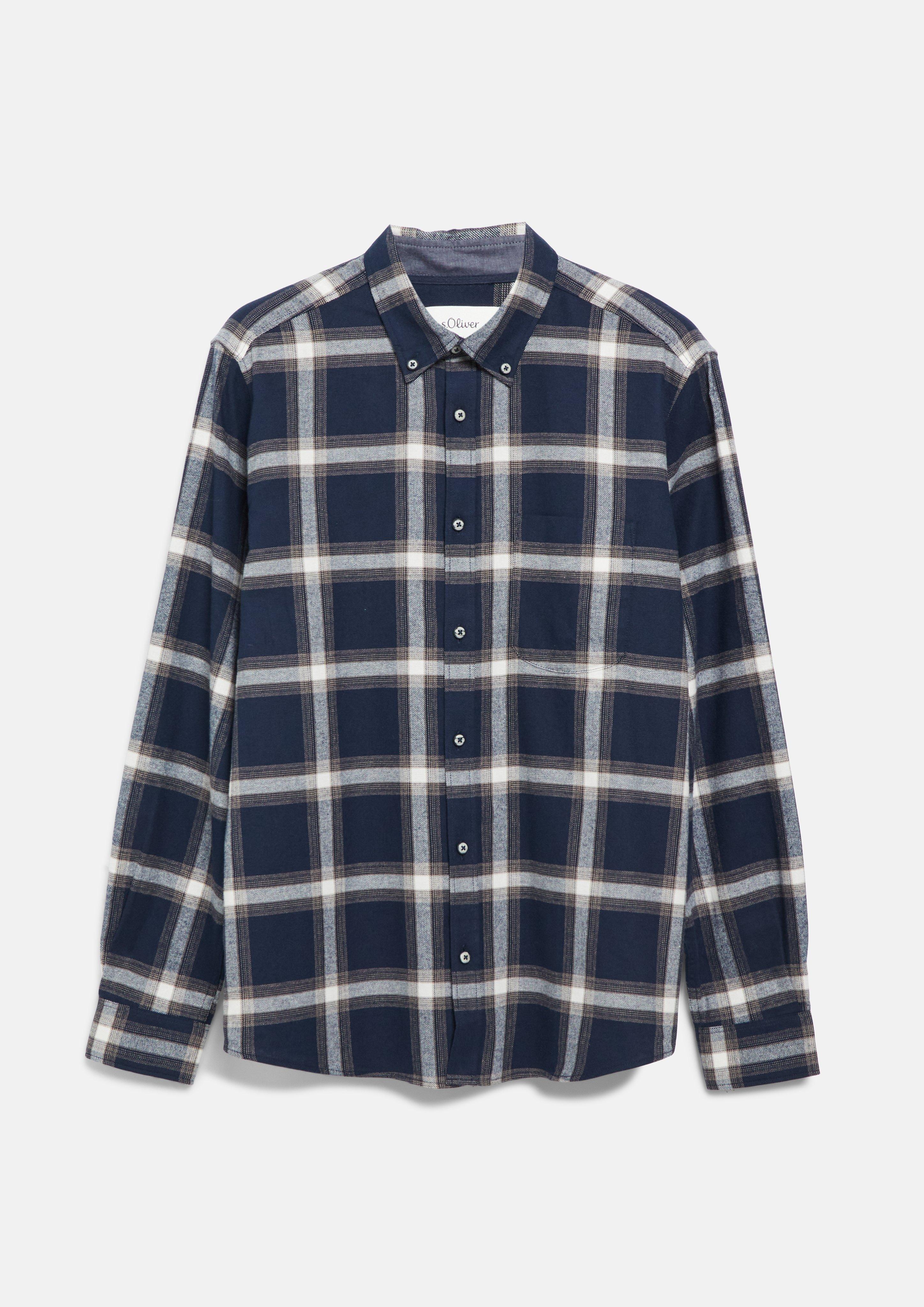 Regular Fit: Checked flannel shirt with button-down collar in navy by s.Oliver