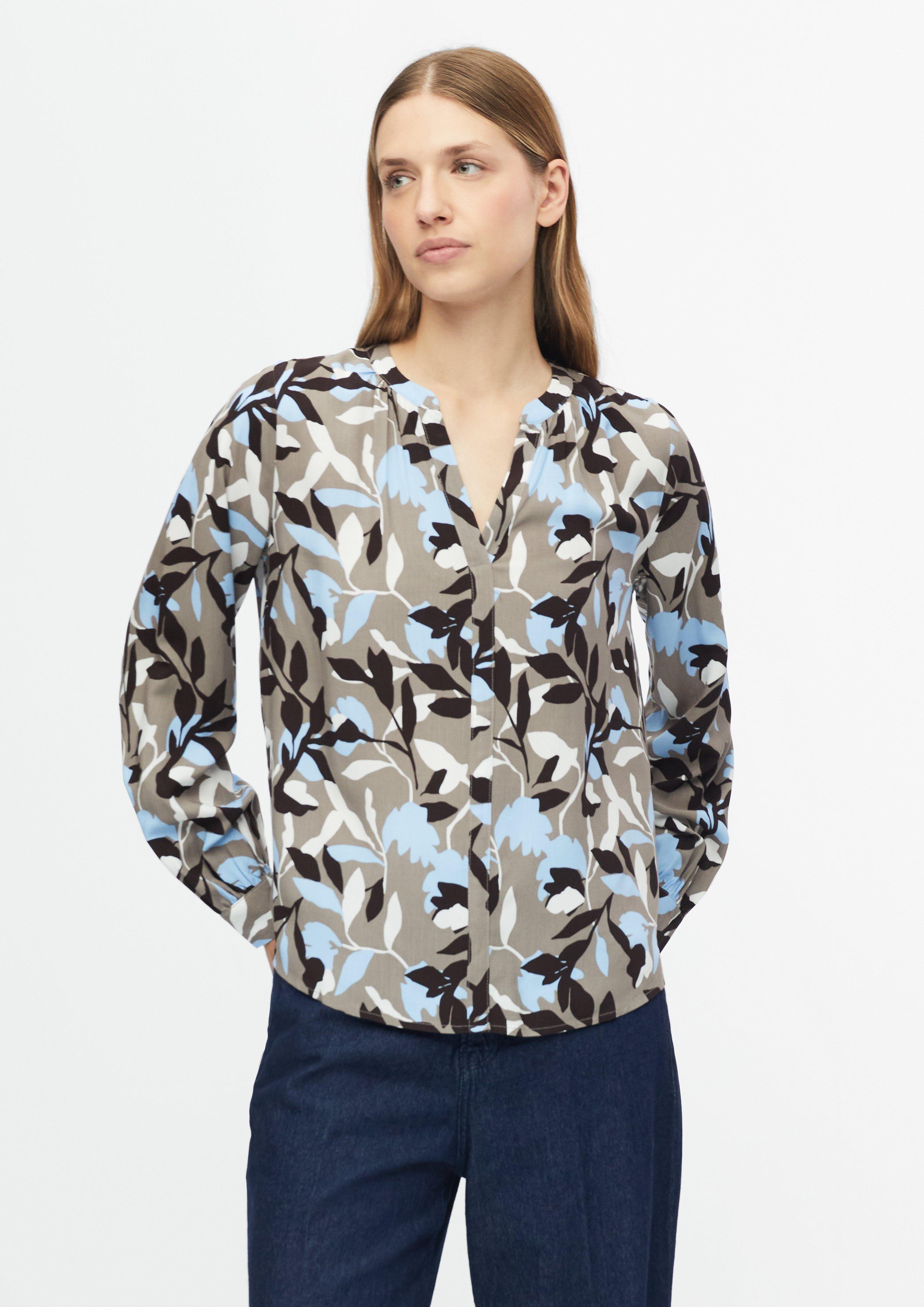 Bluse mit All-over-Print und Raffung in Farbe grau von s.Oliver