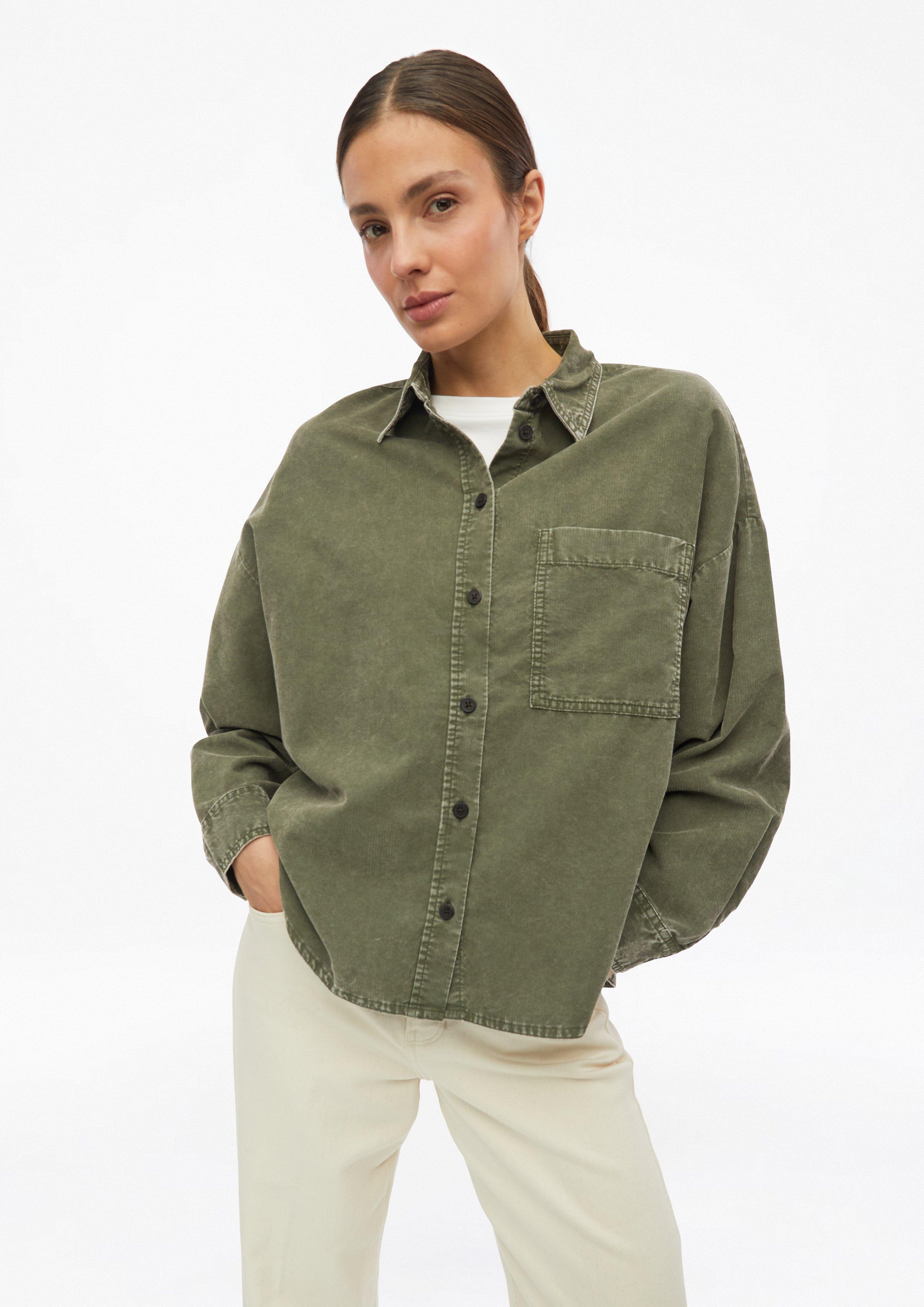 Weiche Cordbluse in Oversize in Farbe olivgrün von s.Oliver
