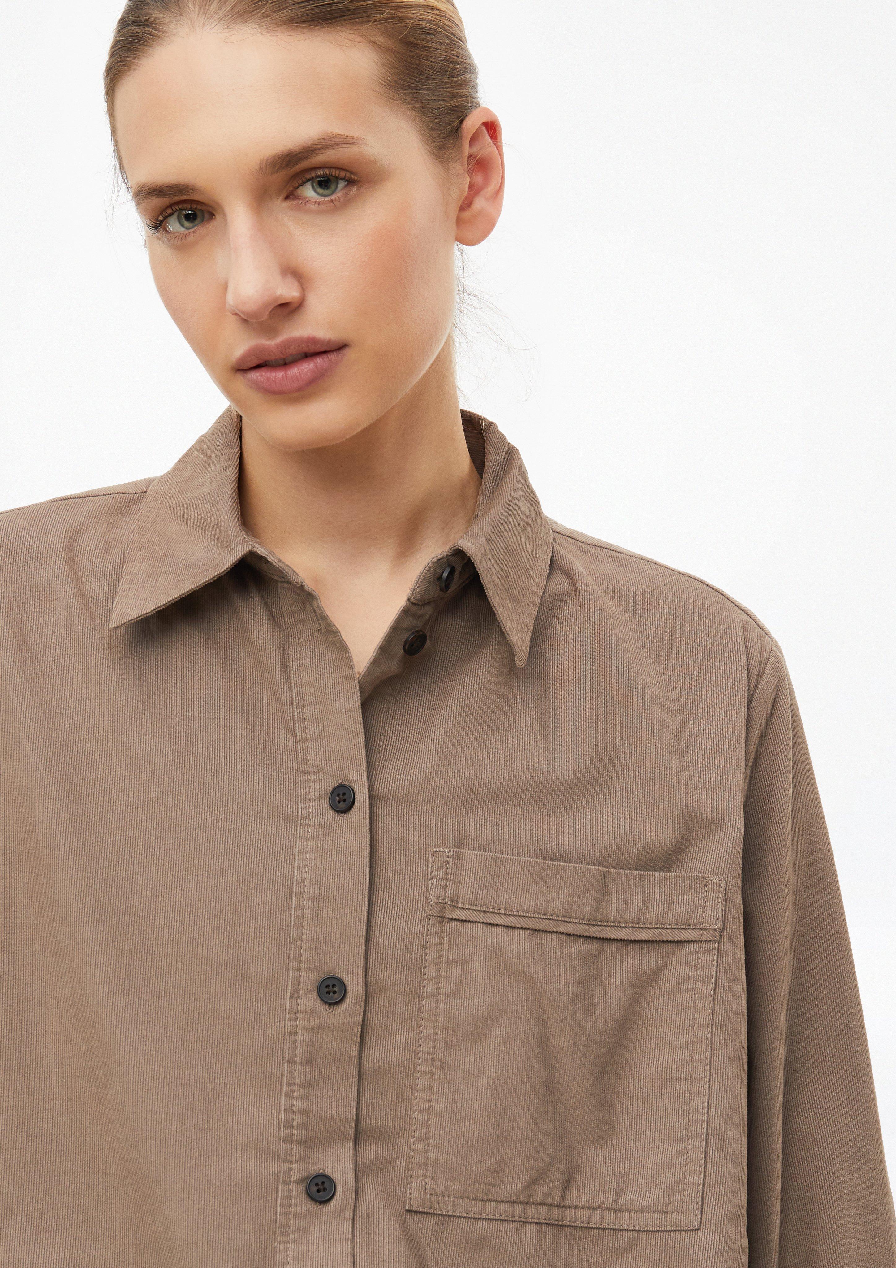 Damen Feincord-Bluse mit Ballon-Saum in braun von s.Oliver