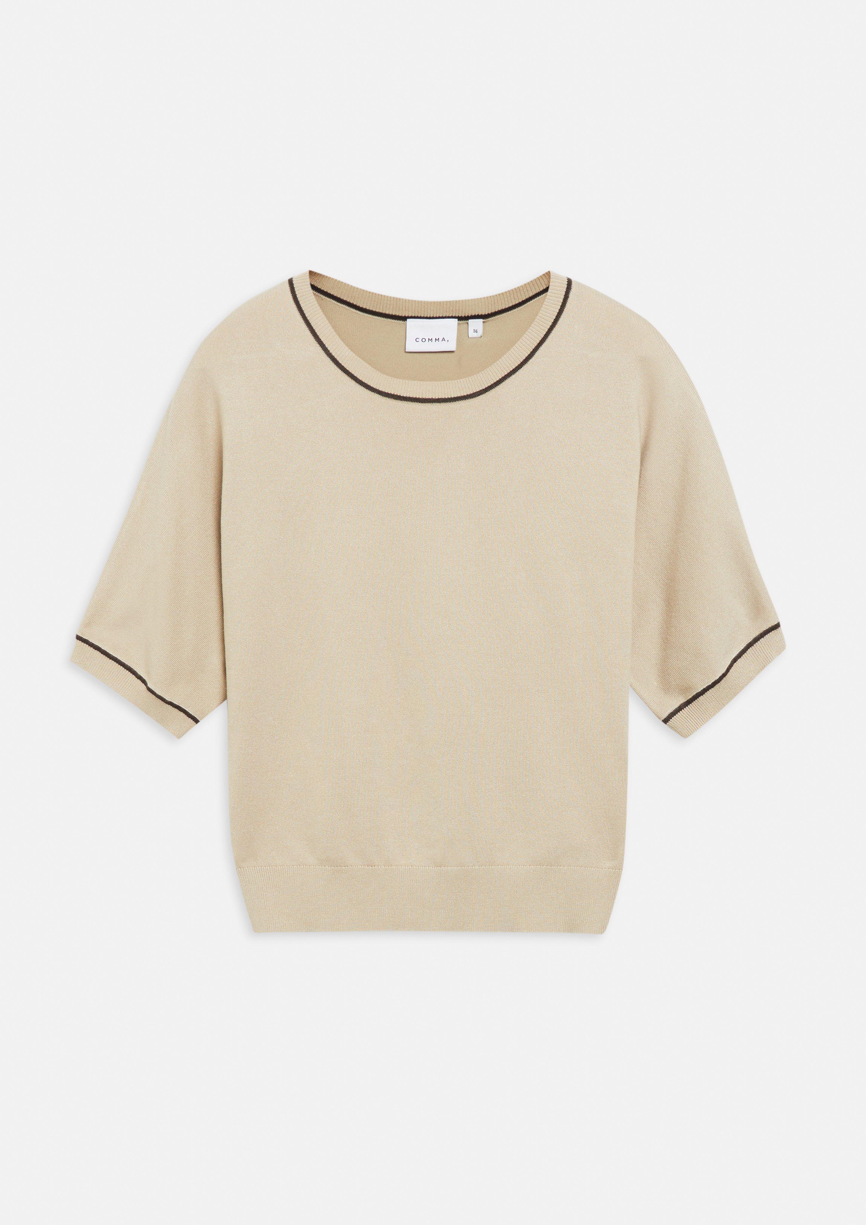 Feinstrick-Shirt mit Kontrast-Details in beige von COMMA