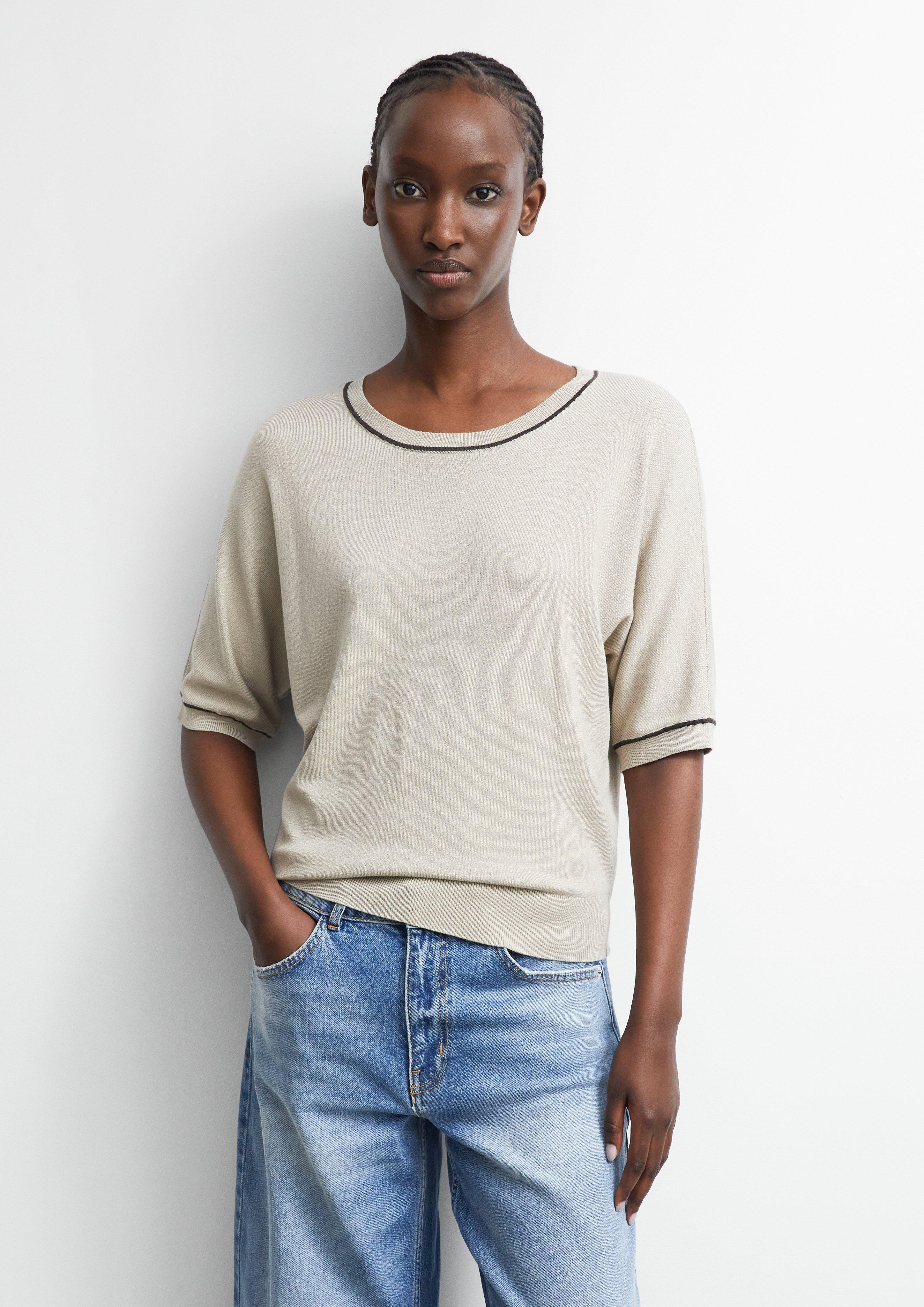 Feinstrick-Shirt mit Kontrast-Details in beige von COMMA