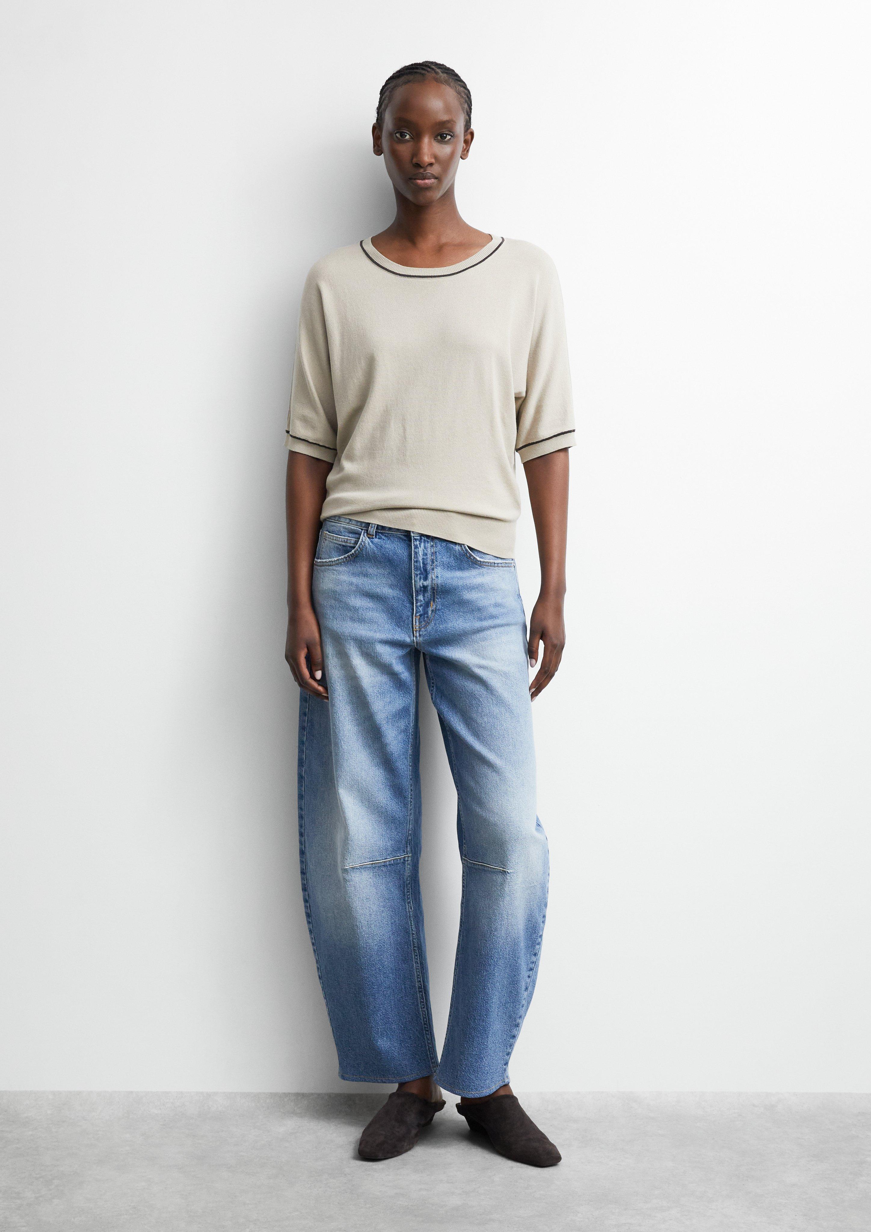 Women Fine-knit shirt with contrasting details in beige by comma