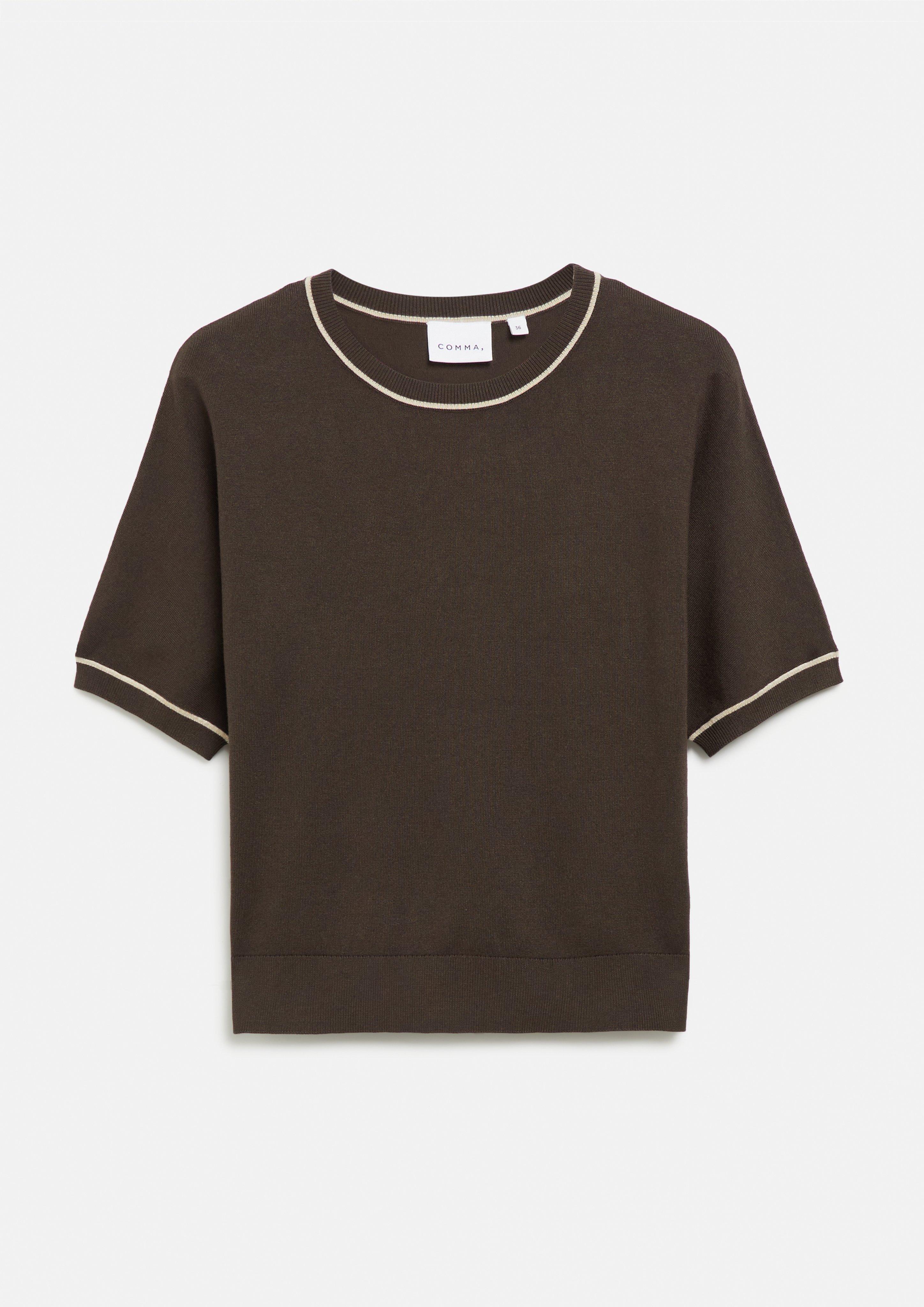 Feinstrick-Shirt mit Kontrast-Details in braun von COMMA