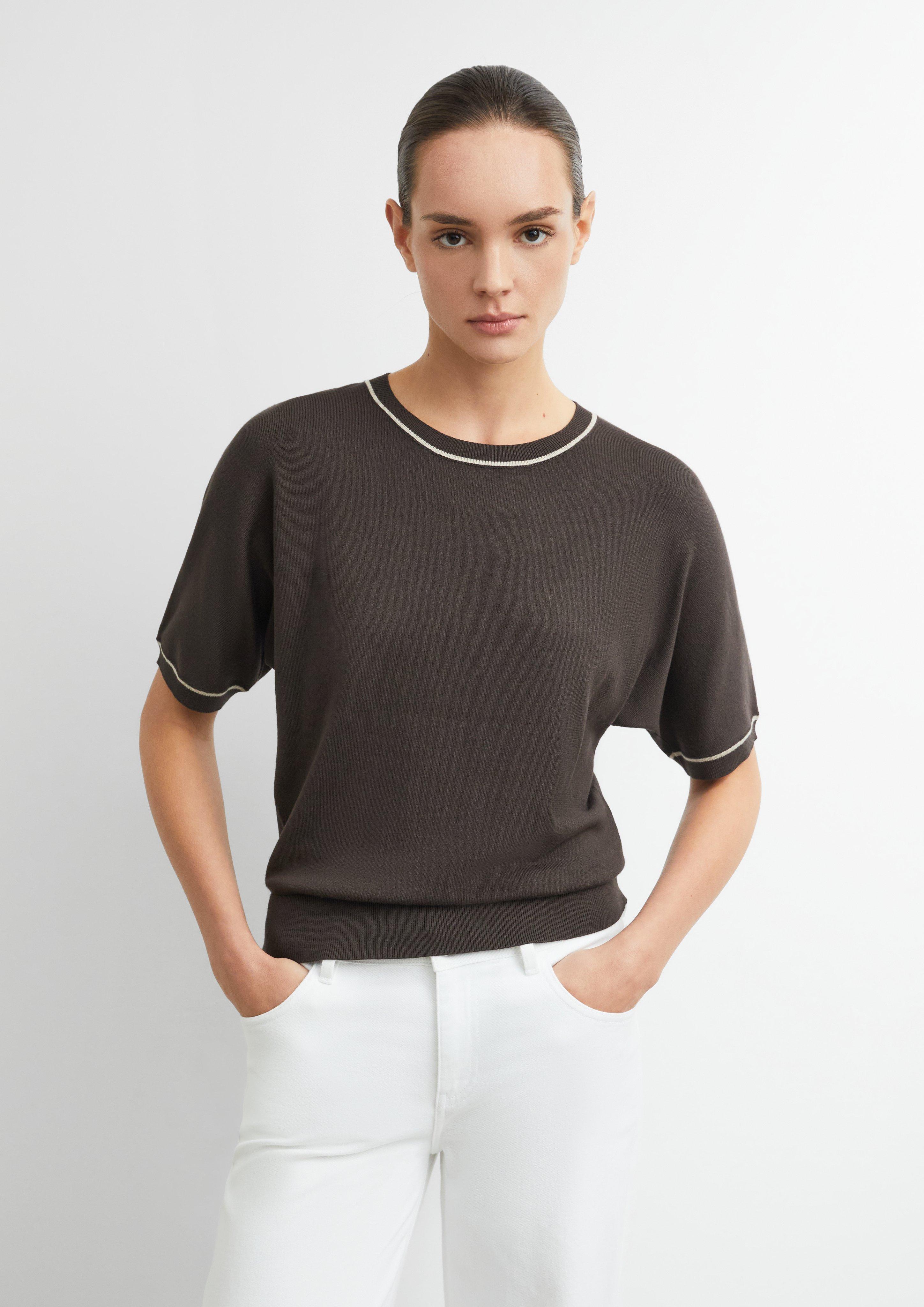 Feinstrick-Shirt mit Kontrast-Details in braun von COMMA