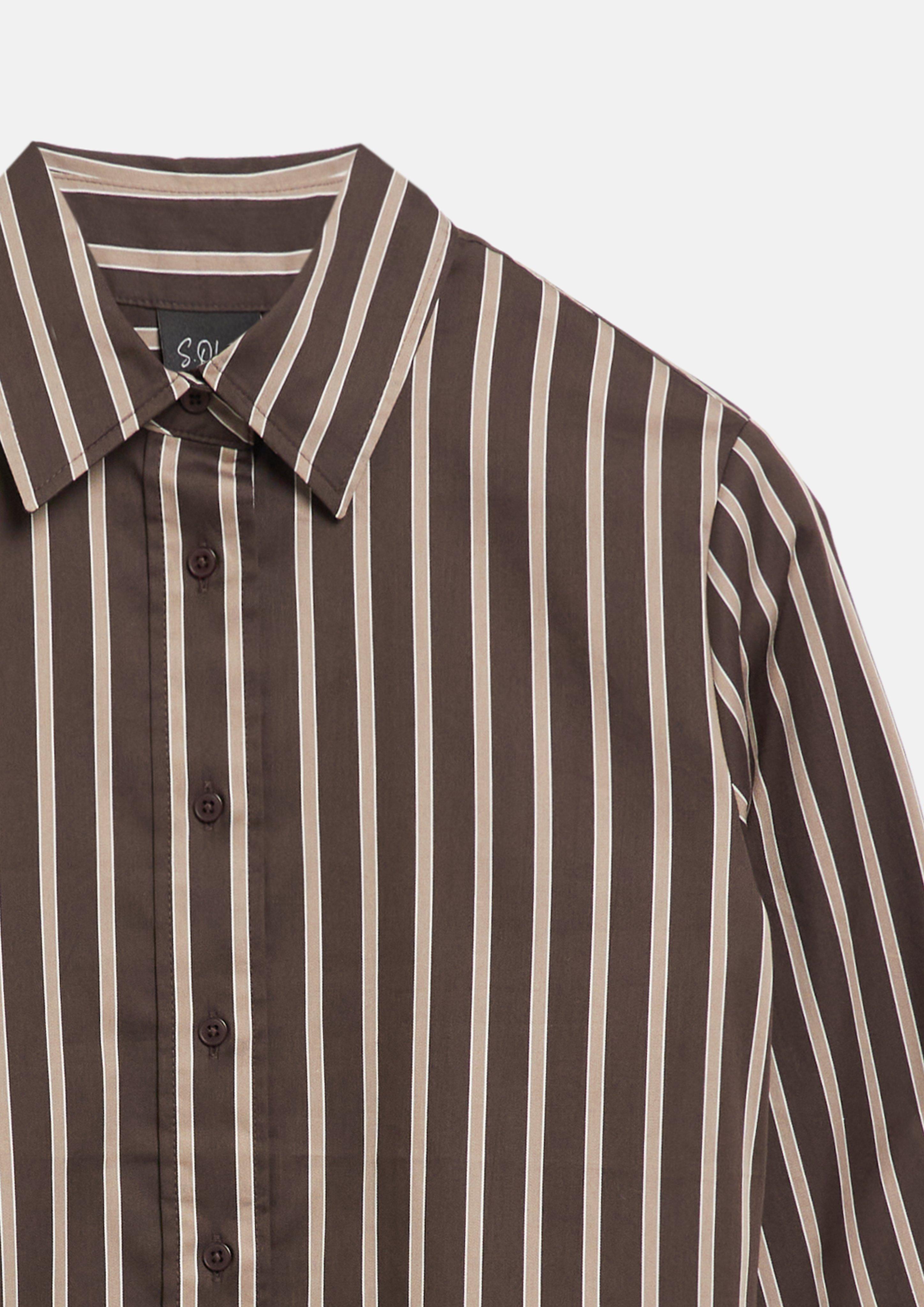 Women Striped crop blouse made of poplin in brown by s.Oliver BLACK LABEL