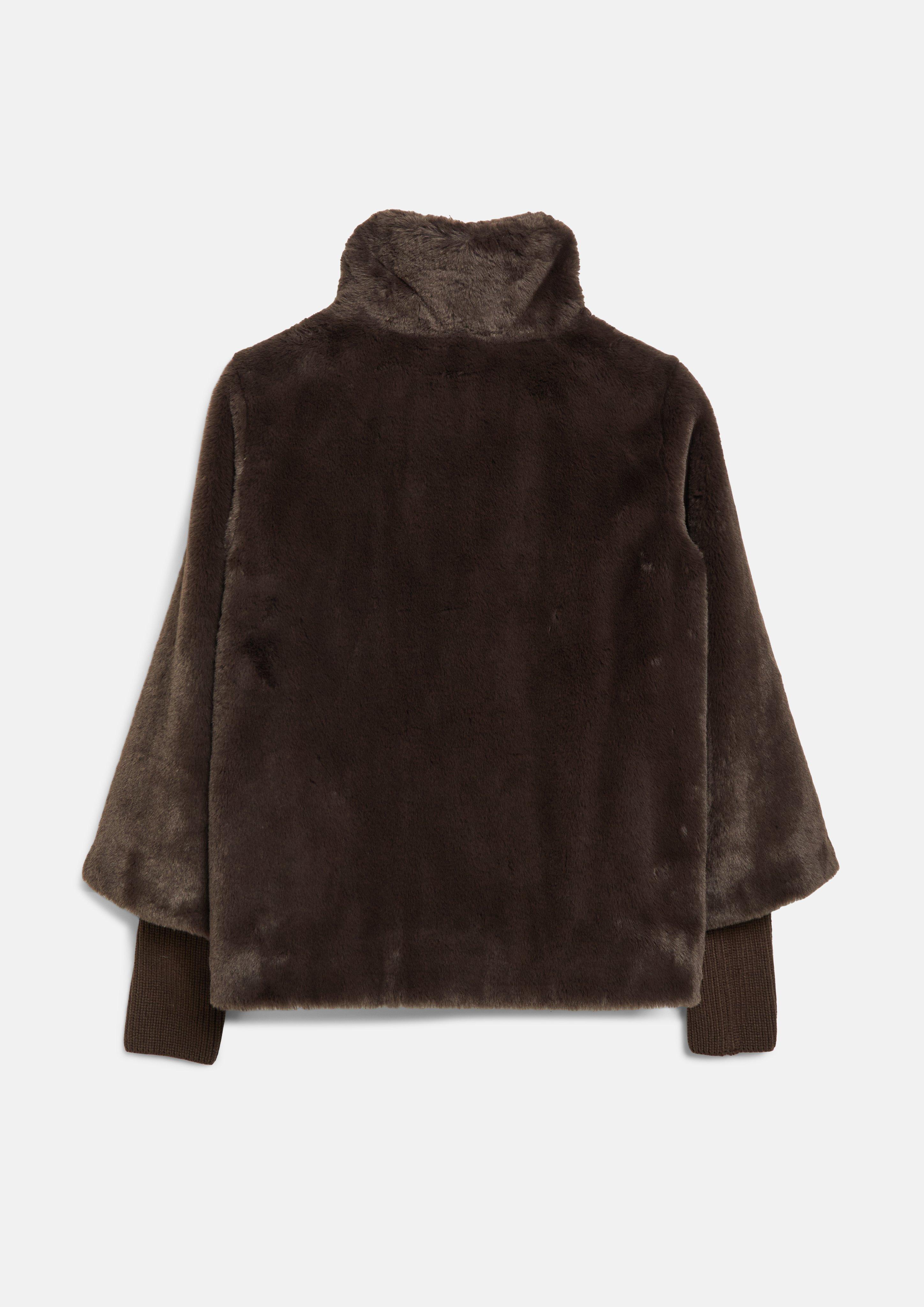 Damen Fake-Fur-Jacke mit Strickärmeln in braun von s.Oliver BLACK LABEL