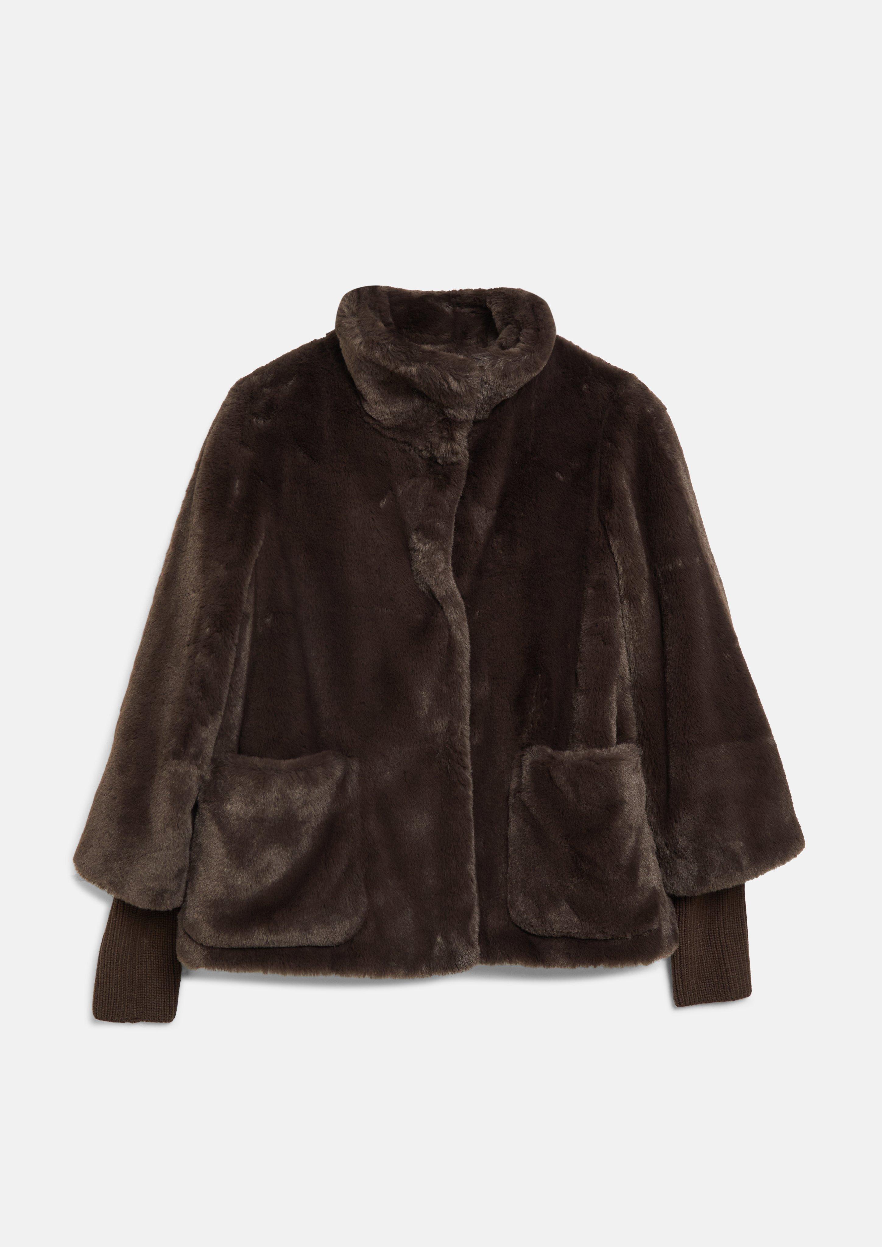 Fake-Fur-Jacke mit Strickärmeln in Farbe dunkelbraun von s.Oliver BLACK LABEL