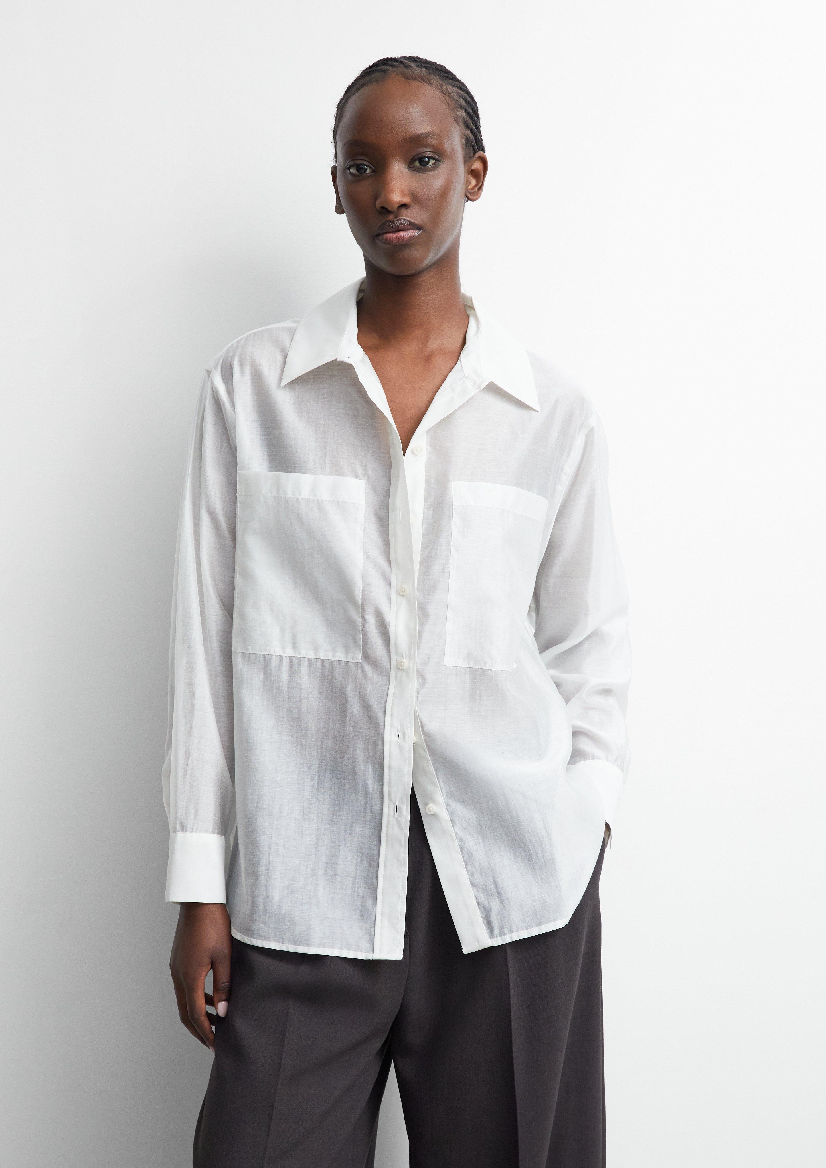 Chemisier en organza transparent avec poches plaquées en  de 