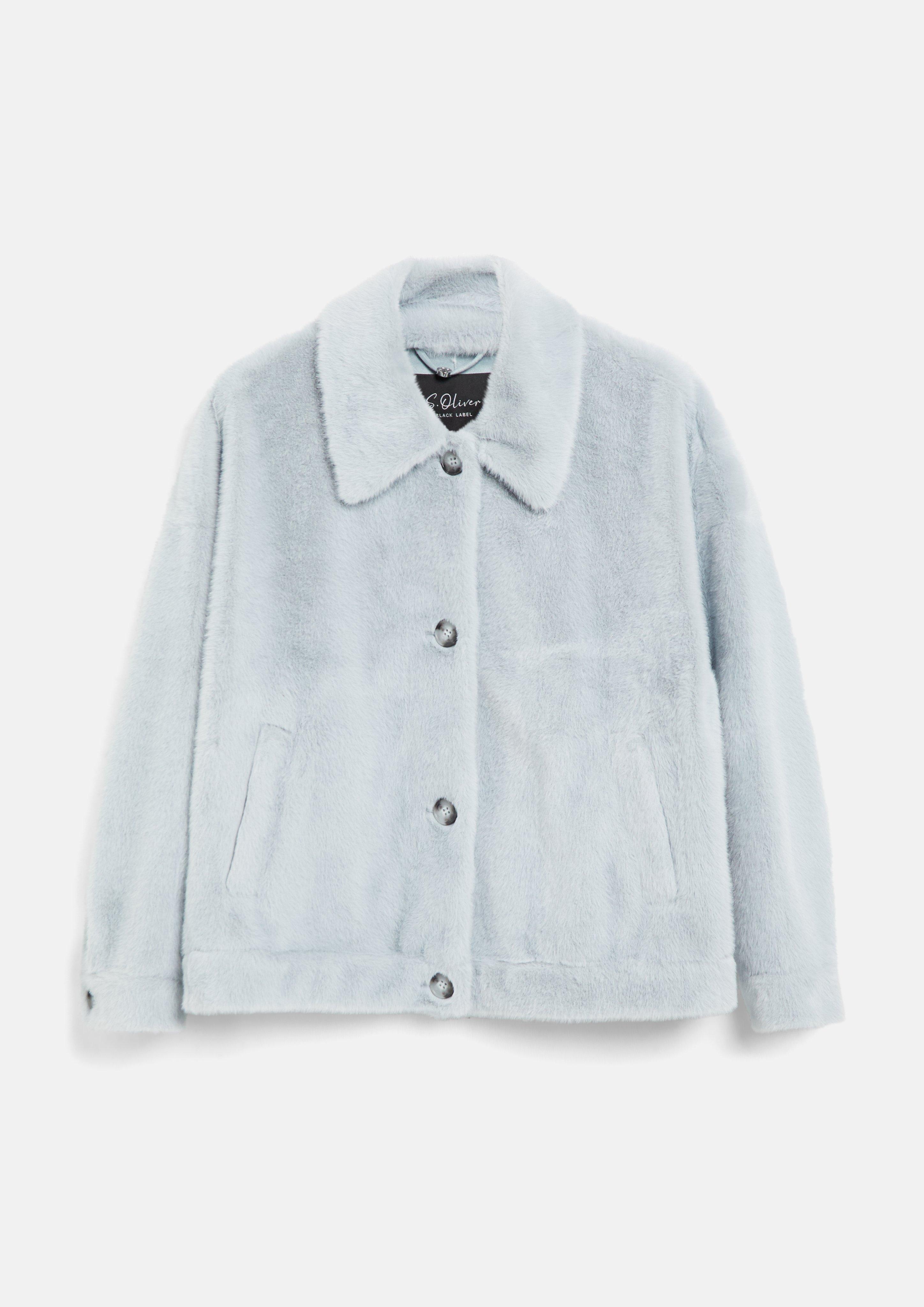 Fake-Fur-Jacke im Relaxed Fit in Farbe hellgrau von s.Oliver BLACK LABEL