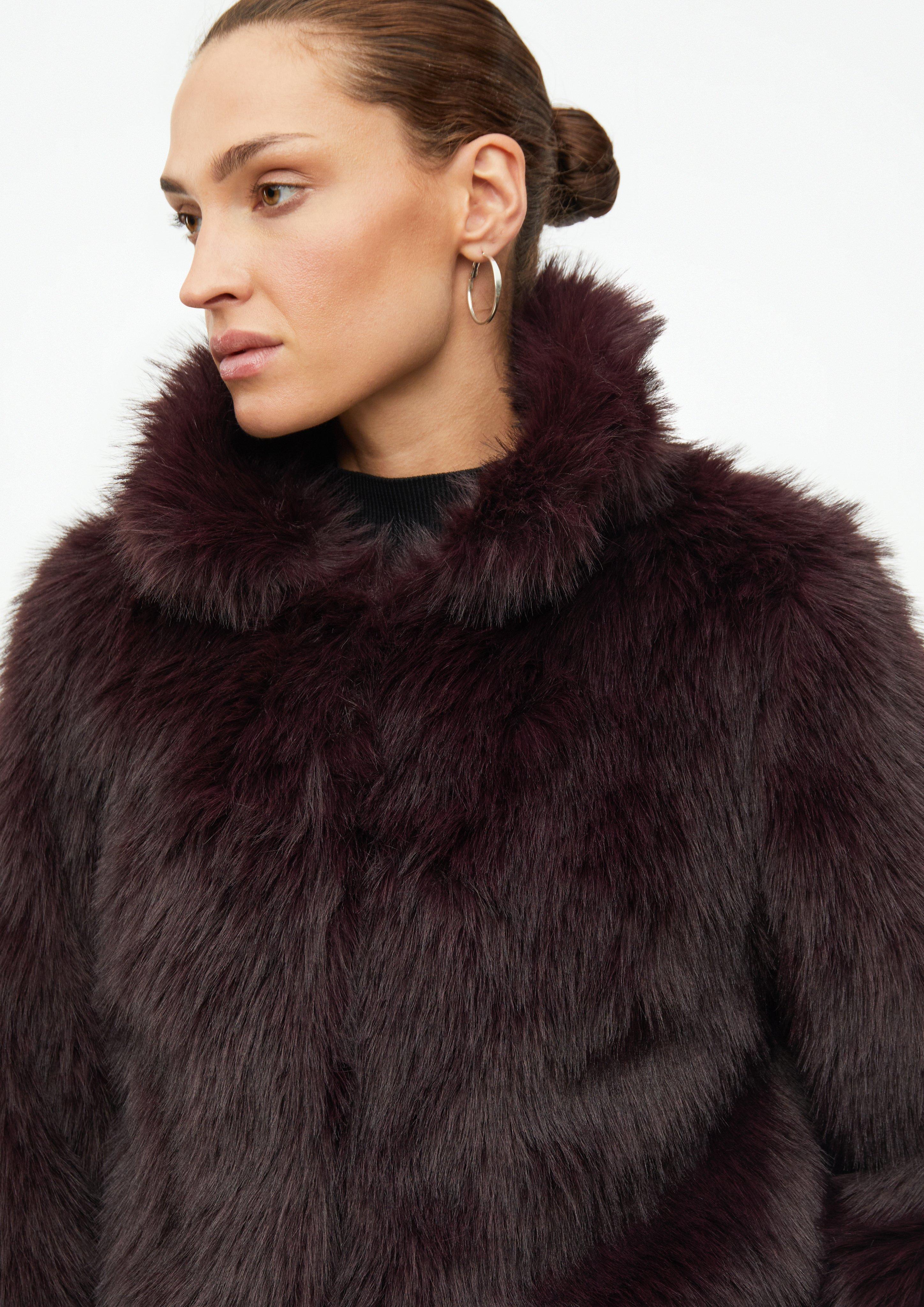 Women Faux fur jacket with hook-and-eye closure in brown by s.Oliver BLACK LABEL